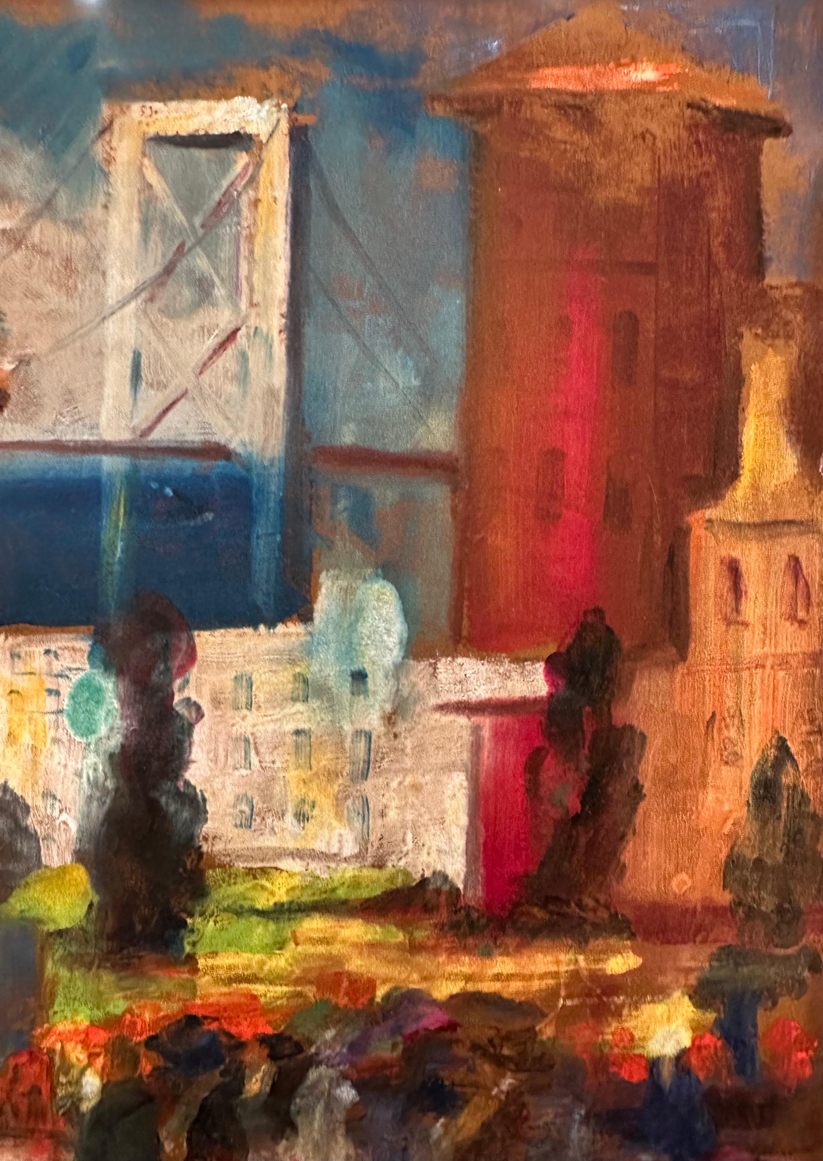 Arts and Crafts Pastel post-impressionniste paysage urbain de San Francisco, signé en vente