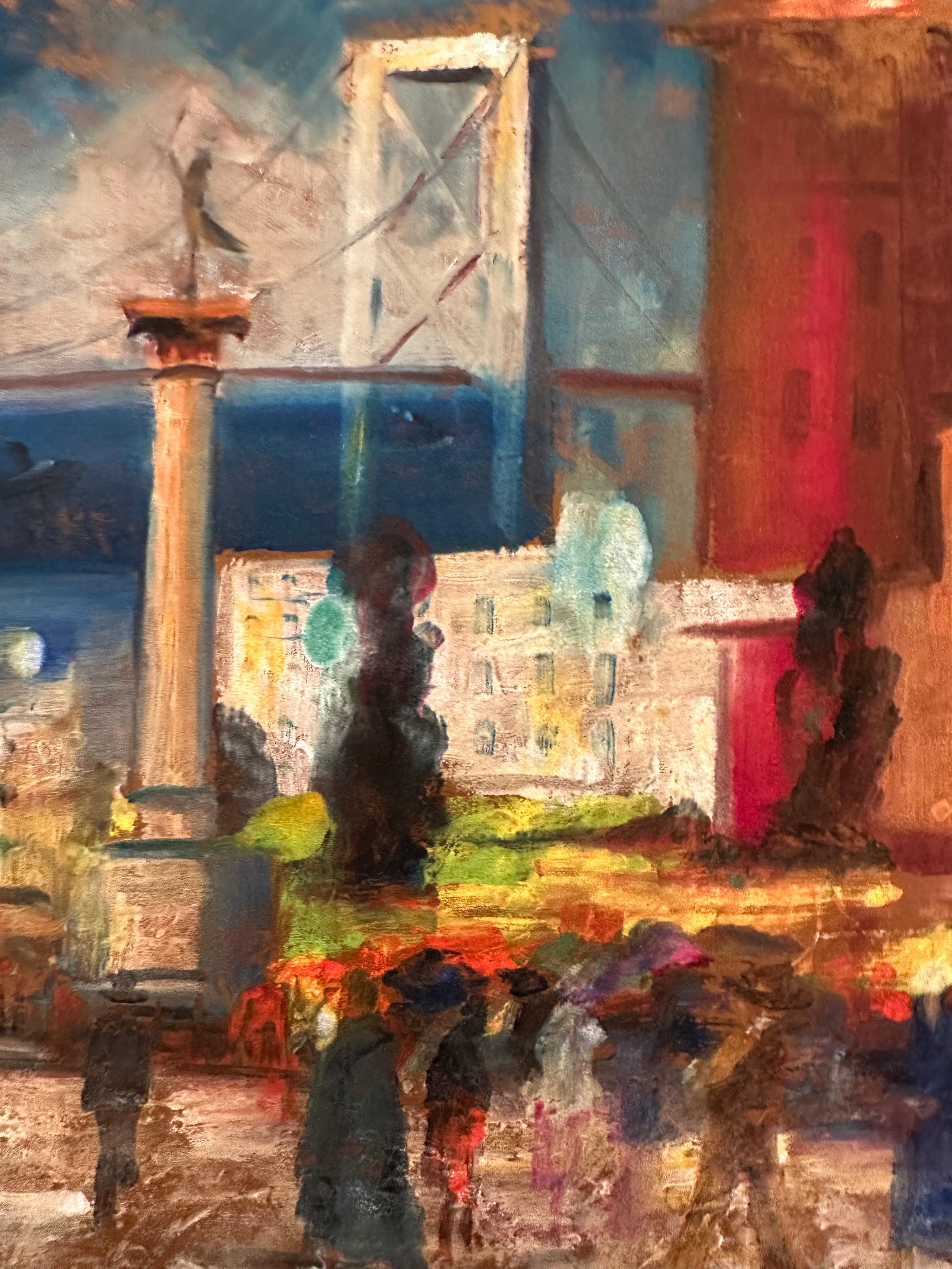 Américain Pastel post-impressionniste paysage urbain de San Francisco, signé en vente