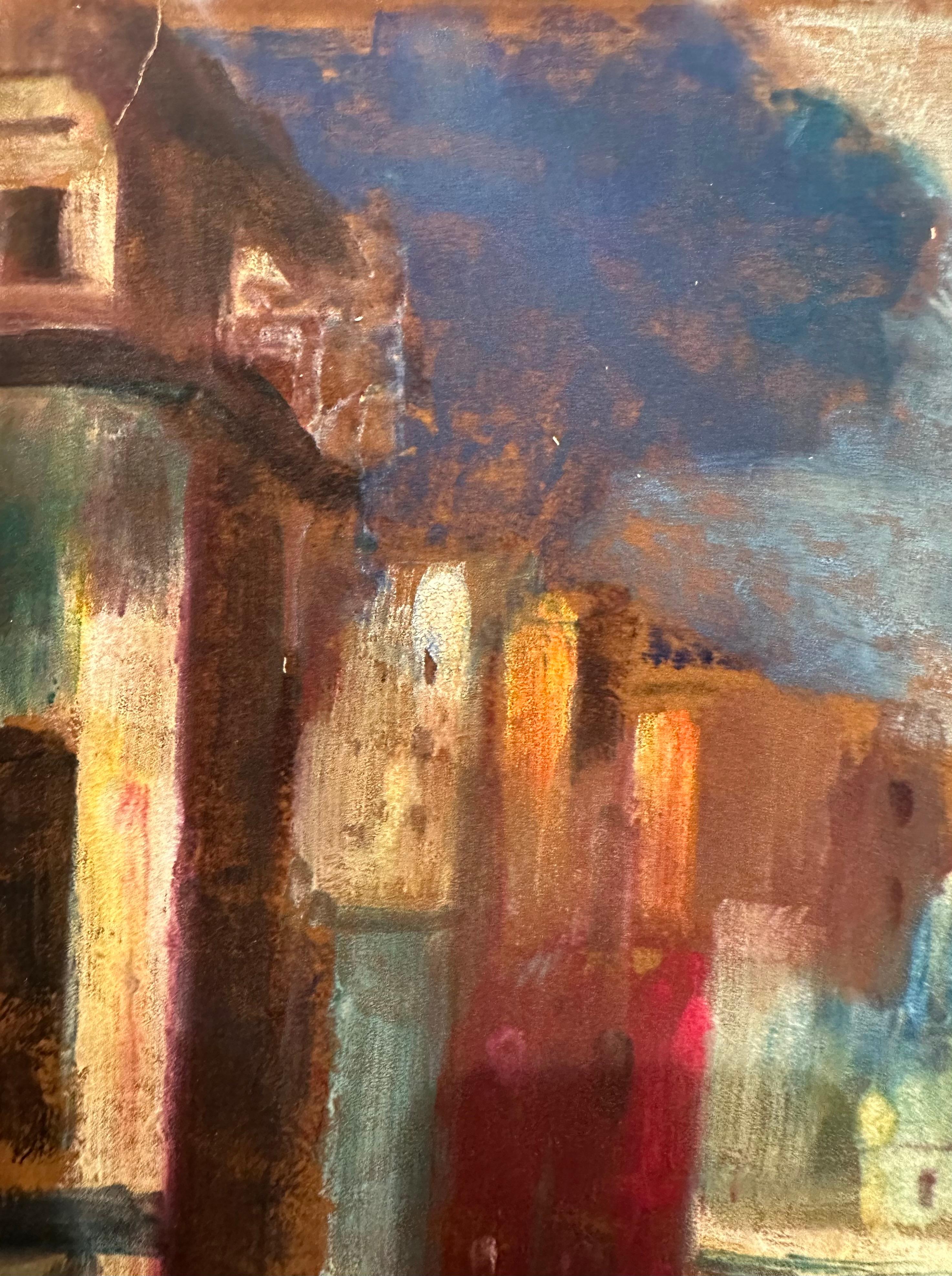 Pastel post-impressionniste paysage urbain de San Francisco, signé Bon état - En vente à Vero Beach, FL