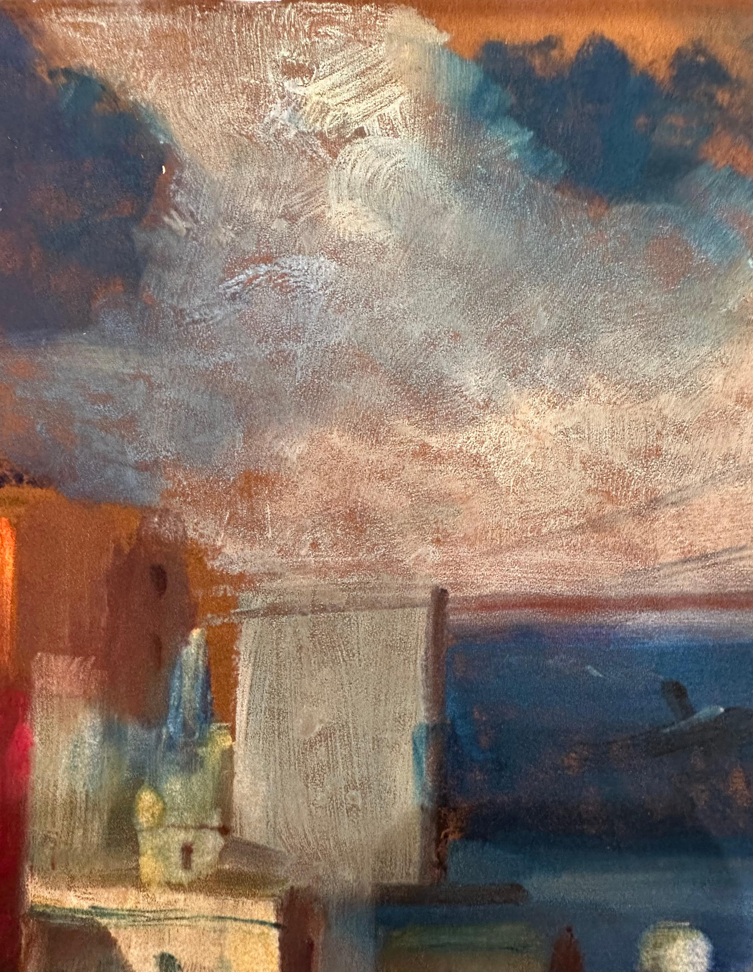 Papier Pastel post-impressionniste paysage urbain de San Francisco, signé en vente