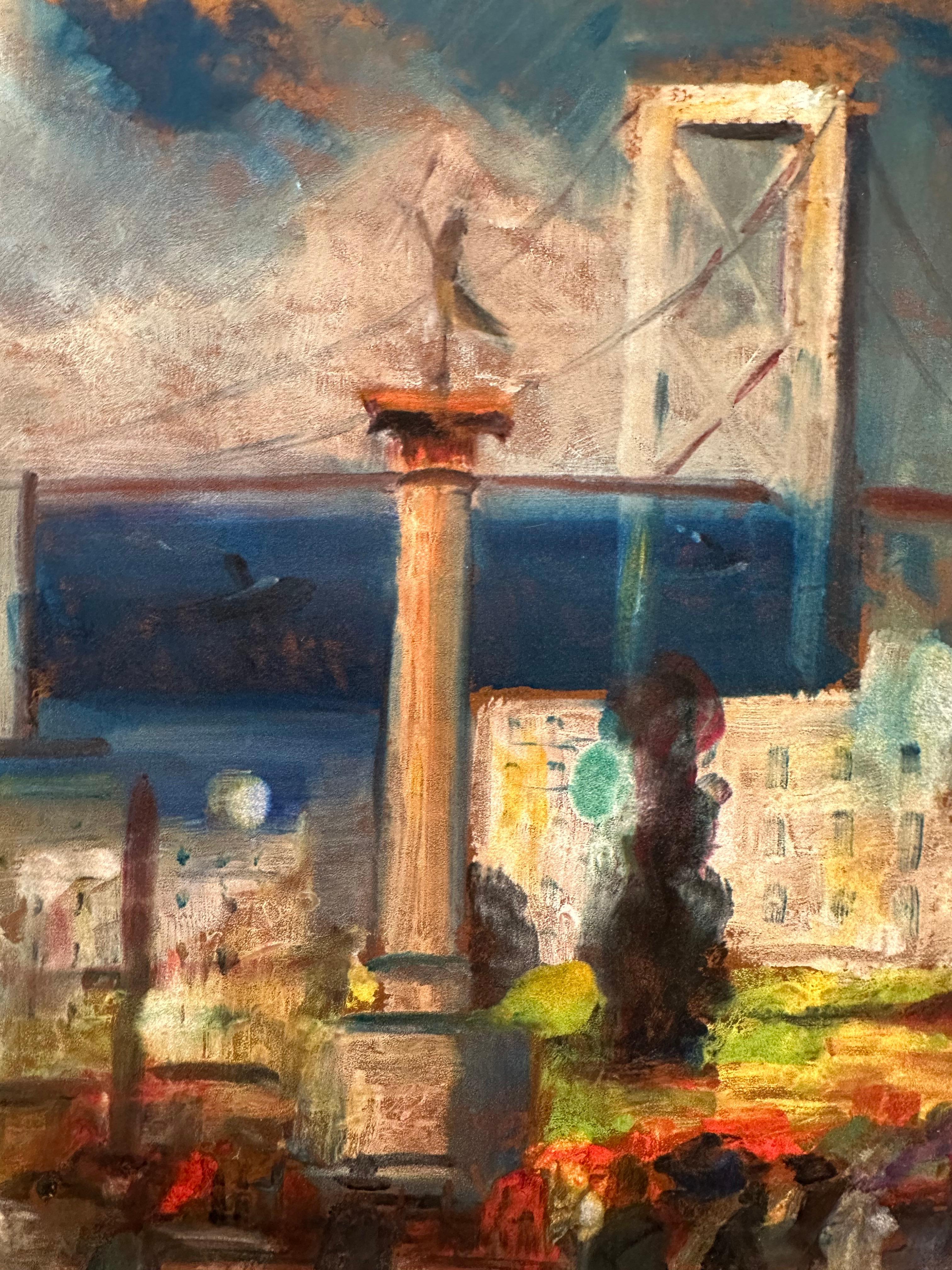 Pastel post-impressionniste paysage urbain de San Francisco, signé en vente 1