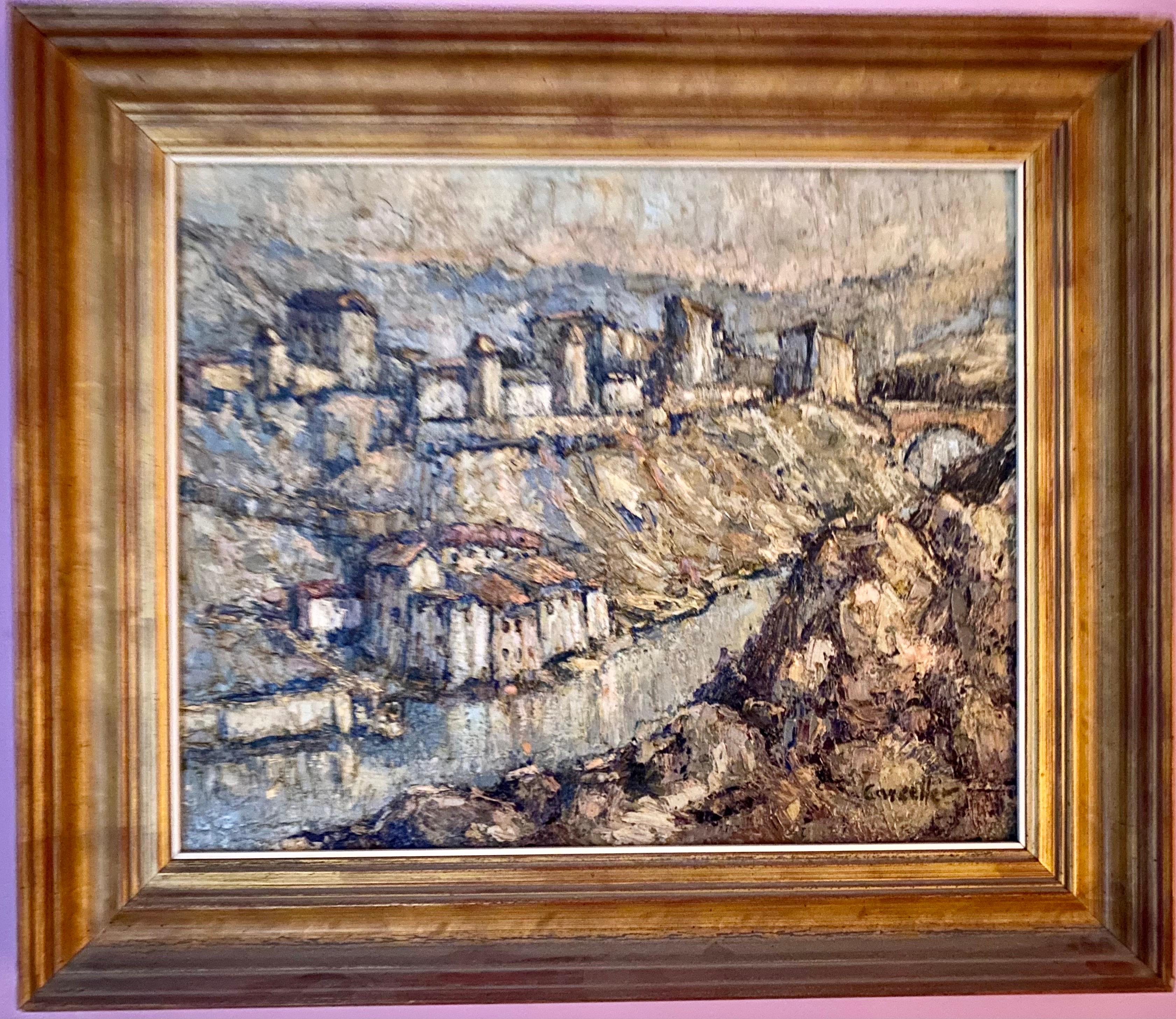 Very interesting post impressionist painting of a Mediterranean character, ideal for art collectors of Mediterranean landscapes old painting of very large dimensions, lots of color, lots of strength, very well executed, Mediterranean landscape of a