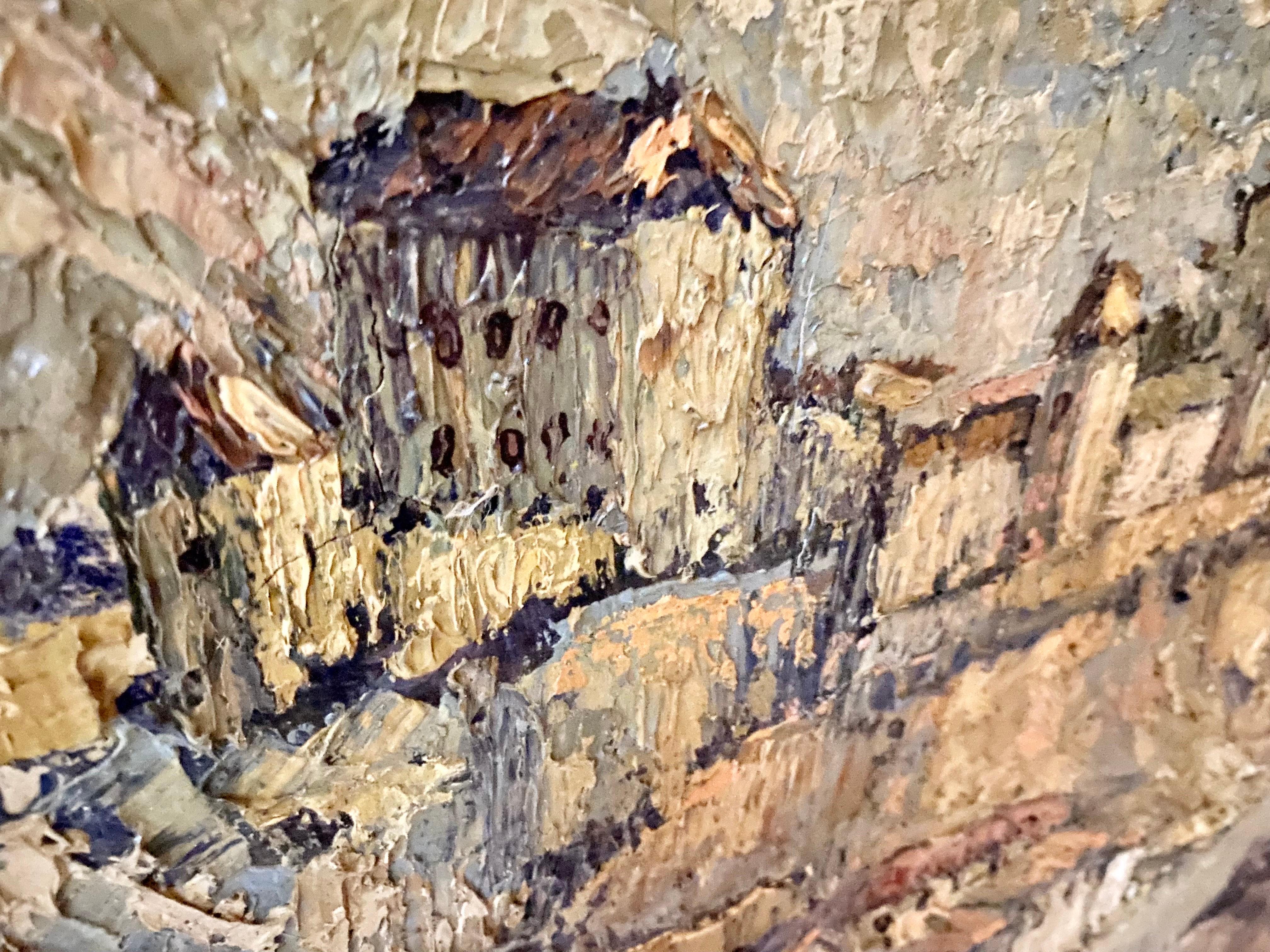 Mid-Century Modern Post Impressionist Spanish Oil Painting Castle with Village, Spain, 1950 For Sale