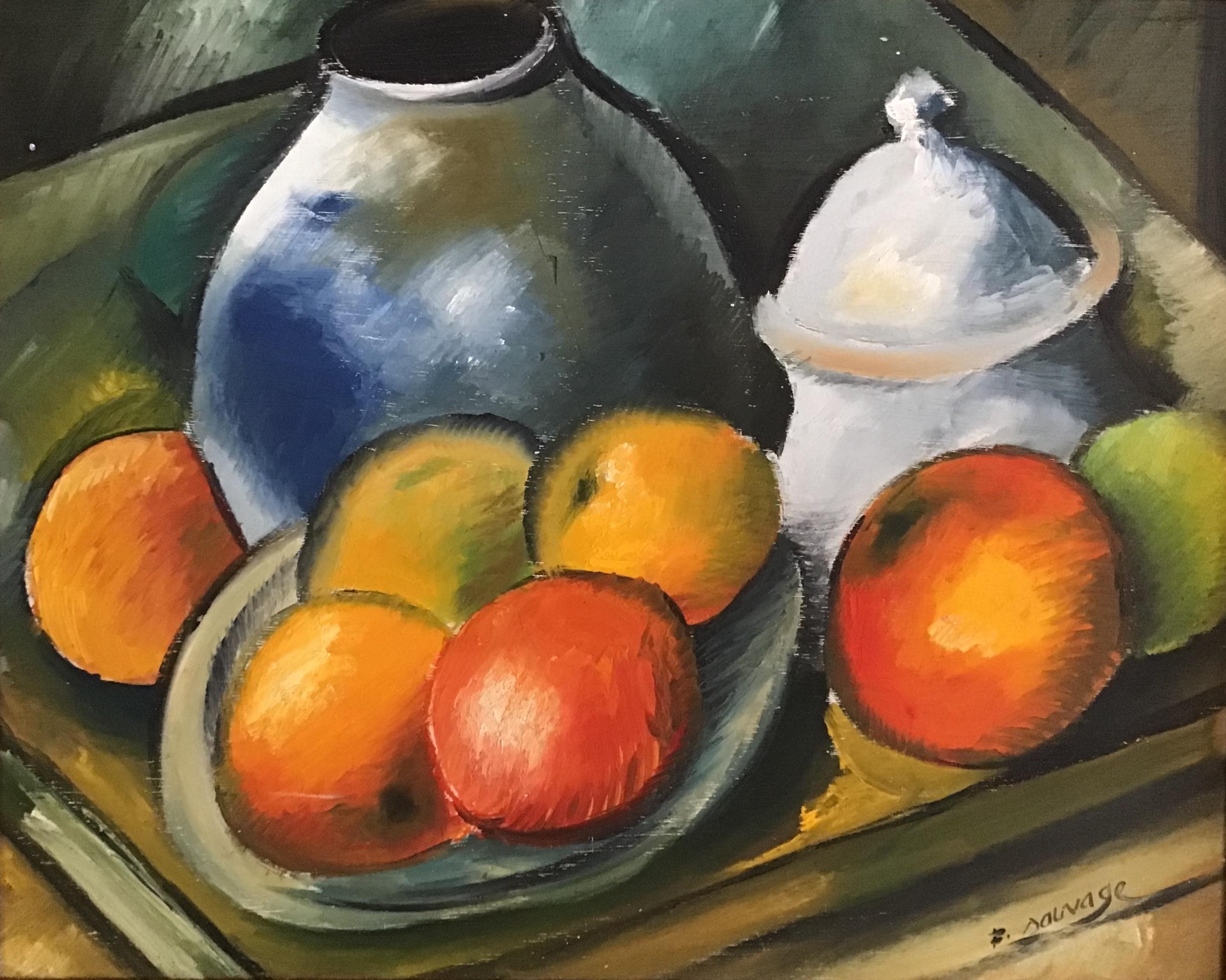 Gerahmtes und signiertes Stilleben von F Sauvage aus den 1950er und 1960er Jahren. Öl auf Platte im Stil von Paul Cezanne Französisch Arbeit.
Ein paar Sprünge auf dem Rahmen.
Zögern Sie nicht, uns zu kontaktieren, um die günstigsten Versandkosten zu