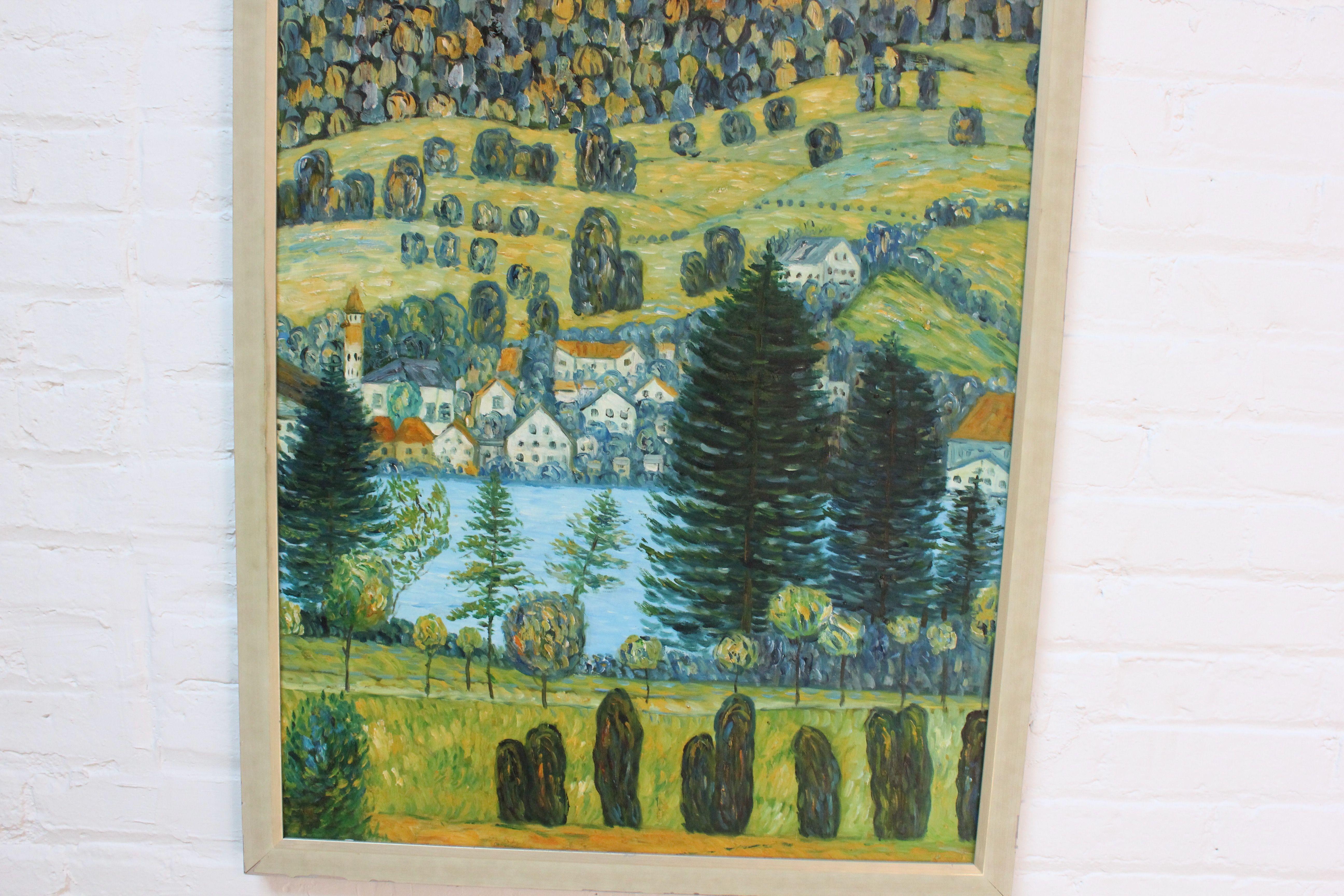 Paint Post Impressionist Village Landscape Acrylic on Canvas For Sale