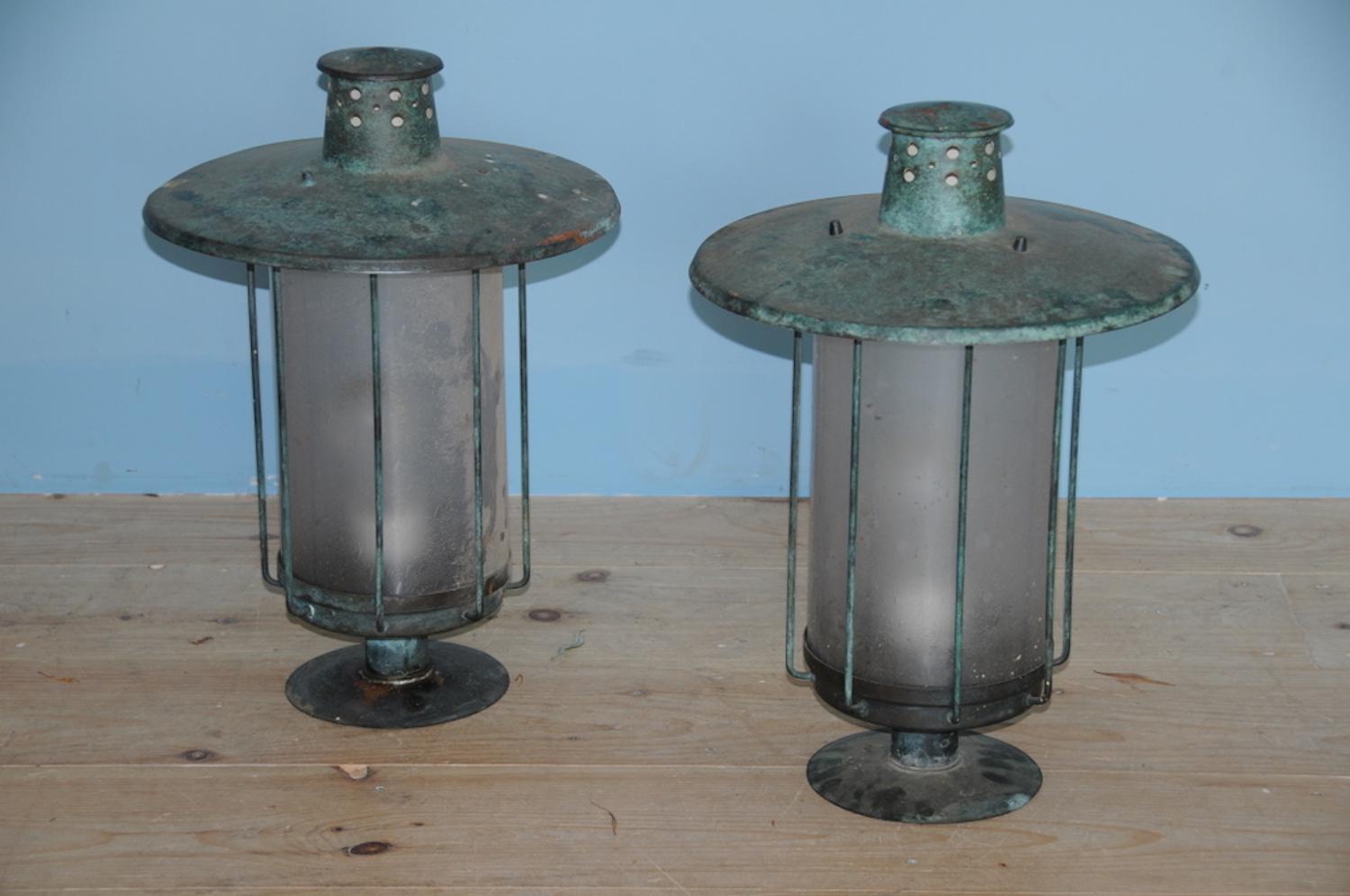 Mid-Century Modern Post Lanterns, a Pair, Origin, Sweden, Circa 1920-1930 For Sale