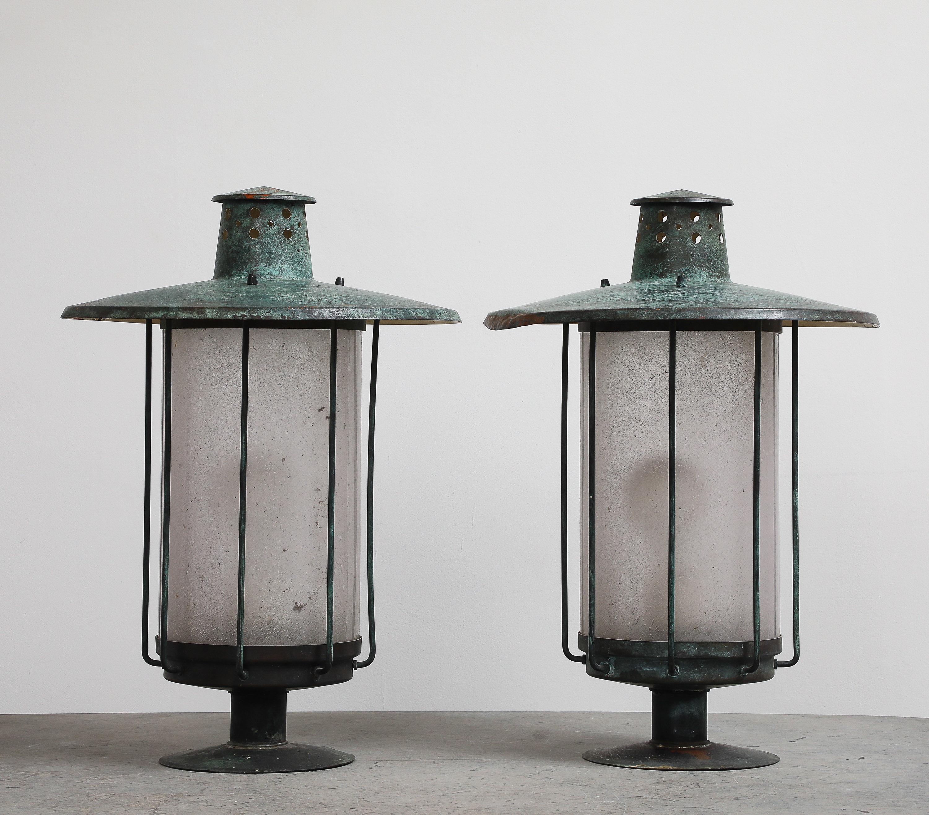 Mid-Century Modern Post Lanterns, a Pair, Origin, Sweden, Circa 1920-1930 For Sale