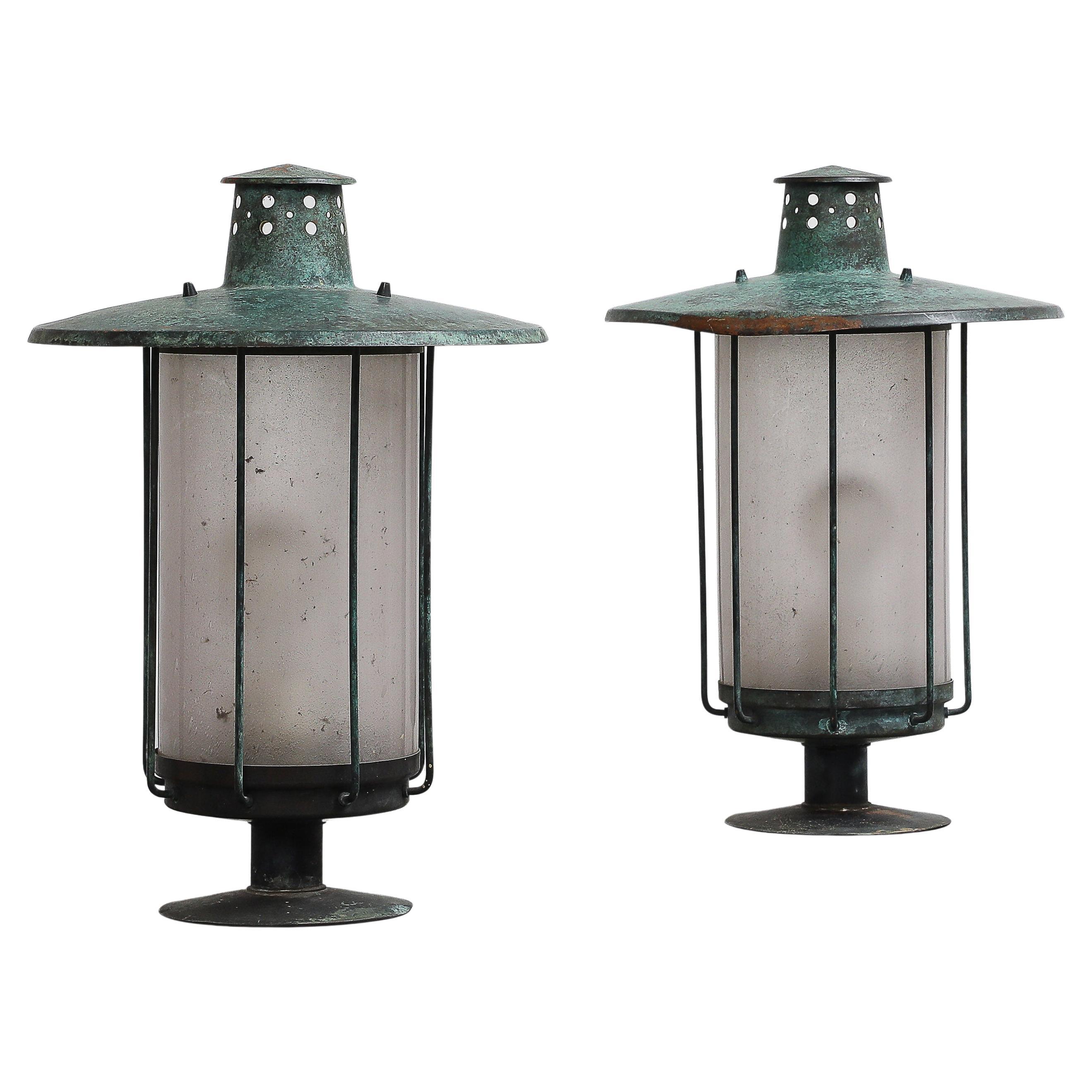 Post Lanterns, a Pair, Origin, Sweden, Circa 1920-1930 For Sale