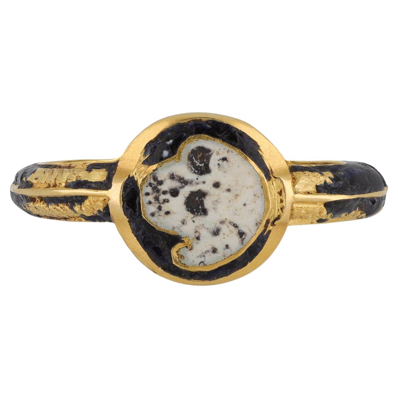 Post-Medieval enamel skull ring, circa 17th century.