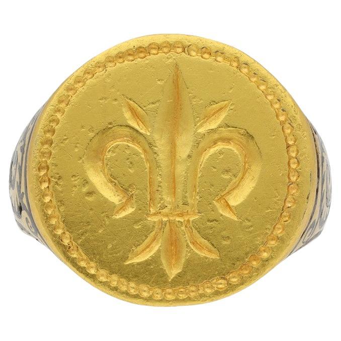 Bague de chevalier en or post-médiévale Fleur-de-Lis, vers le 17e siècle ADS