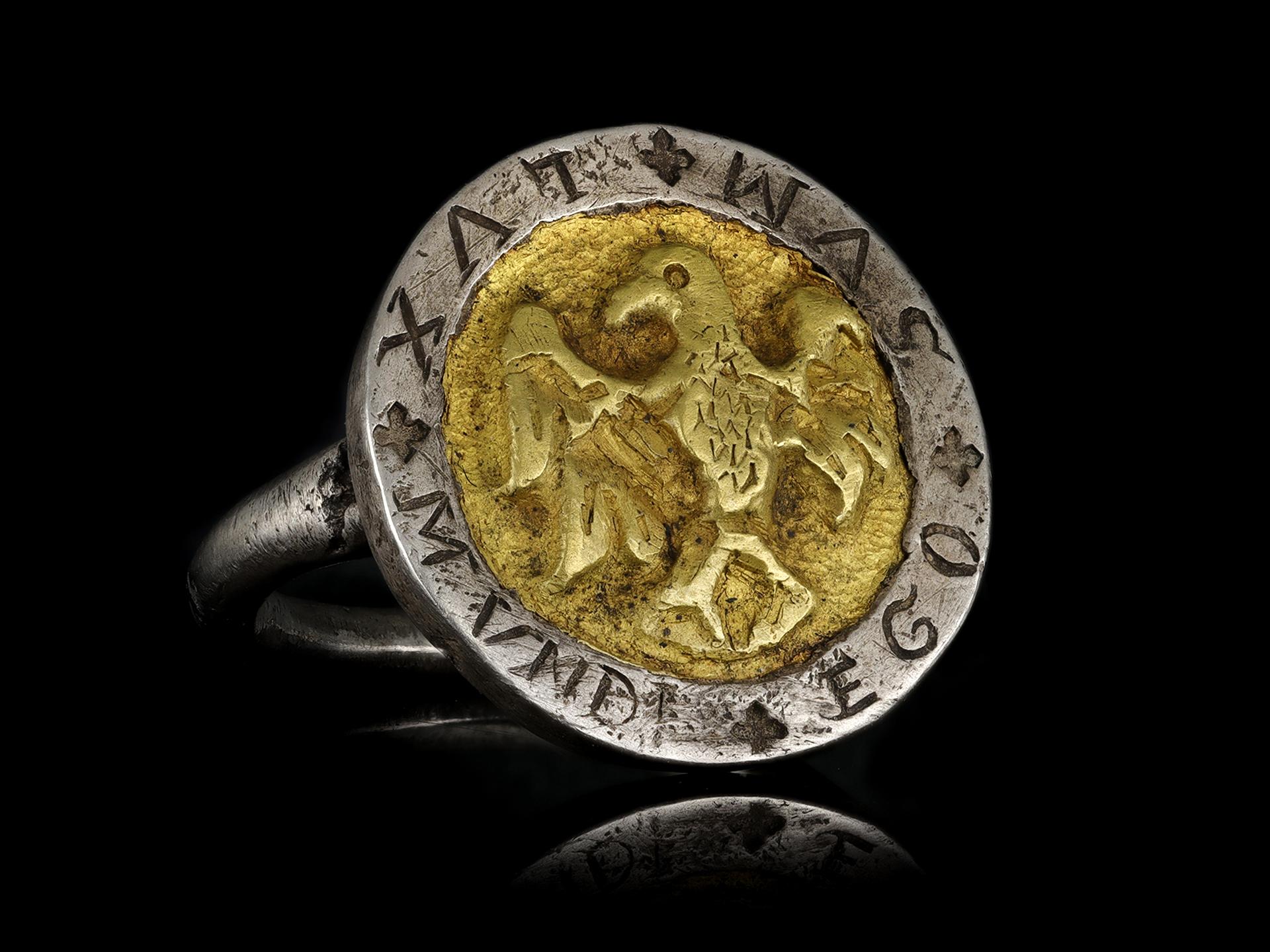 Postmittelalterlicher Ring 'I AM THE LIGHT OF THE WORLD' mit Adler, um 17. Jahrhundert 1