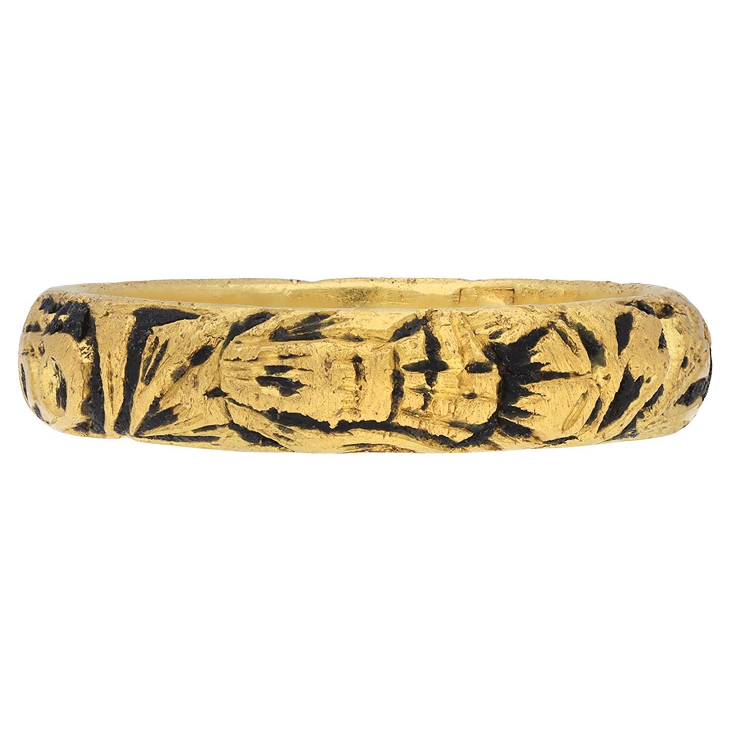 Post Medieval memento mori ring, 'in god alone we too are one' circa 18th c For Sale