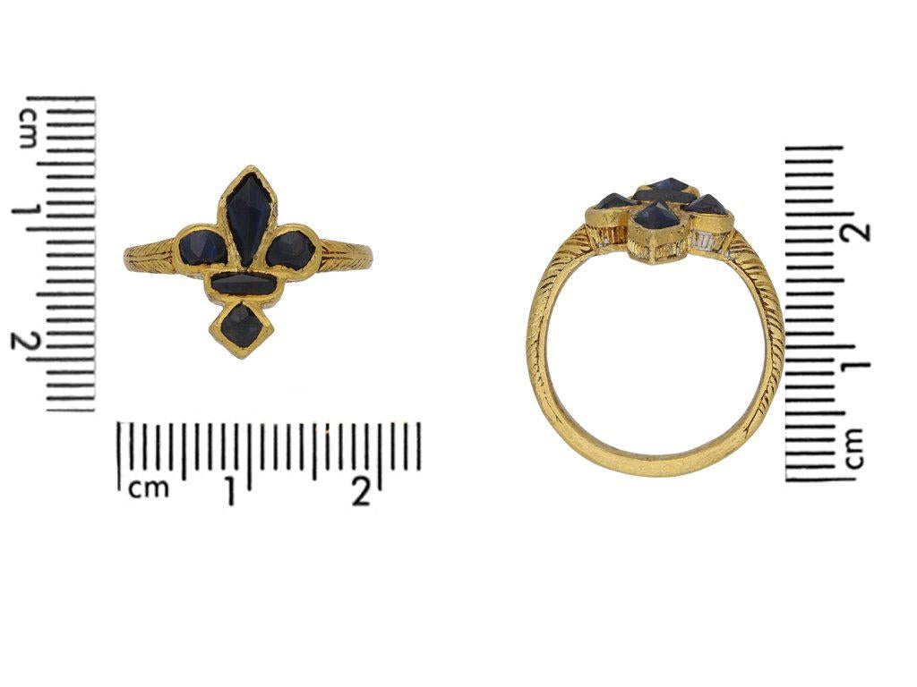 da uomo o donna Anello post-medievale con fiore di zaffiro in oro, circa 16° secolo in vendita