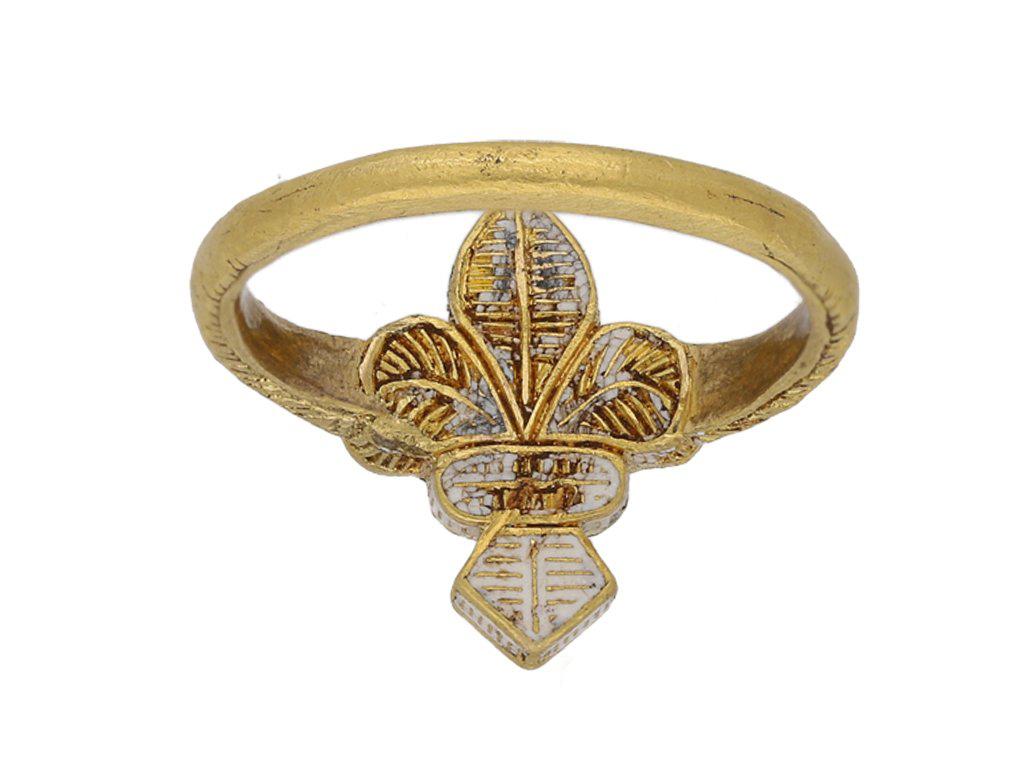 Women's or Men's Post Medieval Sapphire Gold Fleur-de-lis Ring, circa 16th Century For Sale