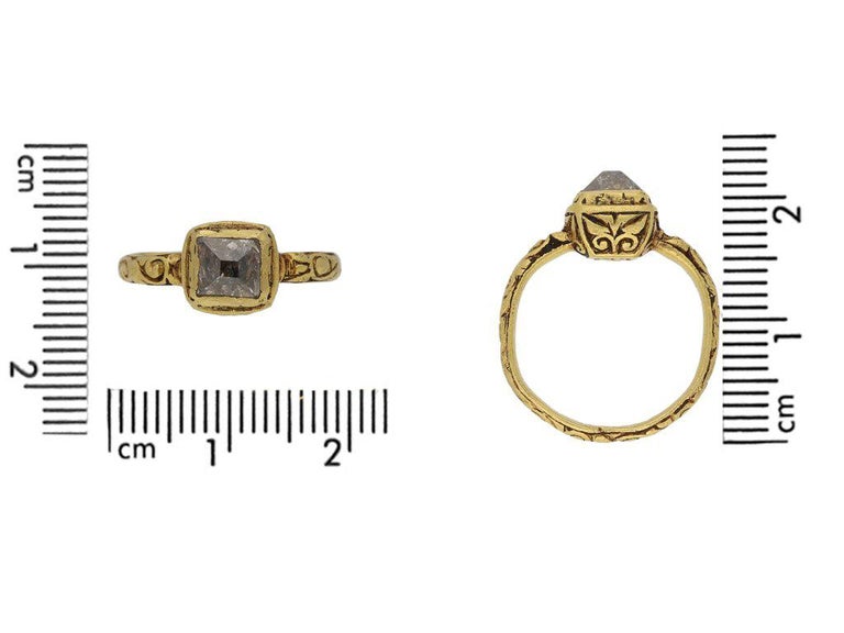 Women's or Men's Post Medieval Tudor Diamond Gold Ring For Sale