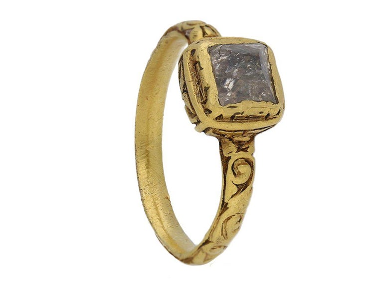Post Medieval Tudor Diamond Gold Ring For Sale 3