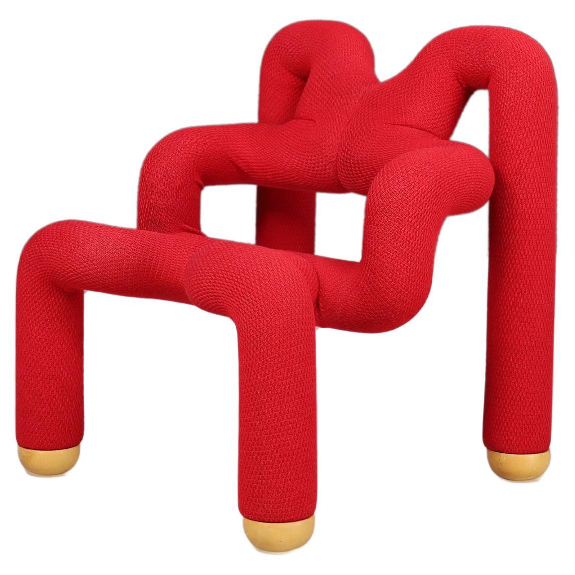 Post-Modern Ekstrem Chair by Terje Ekstrom in Original Red Fabric, Norway 1984 For Sale