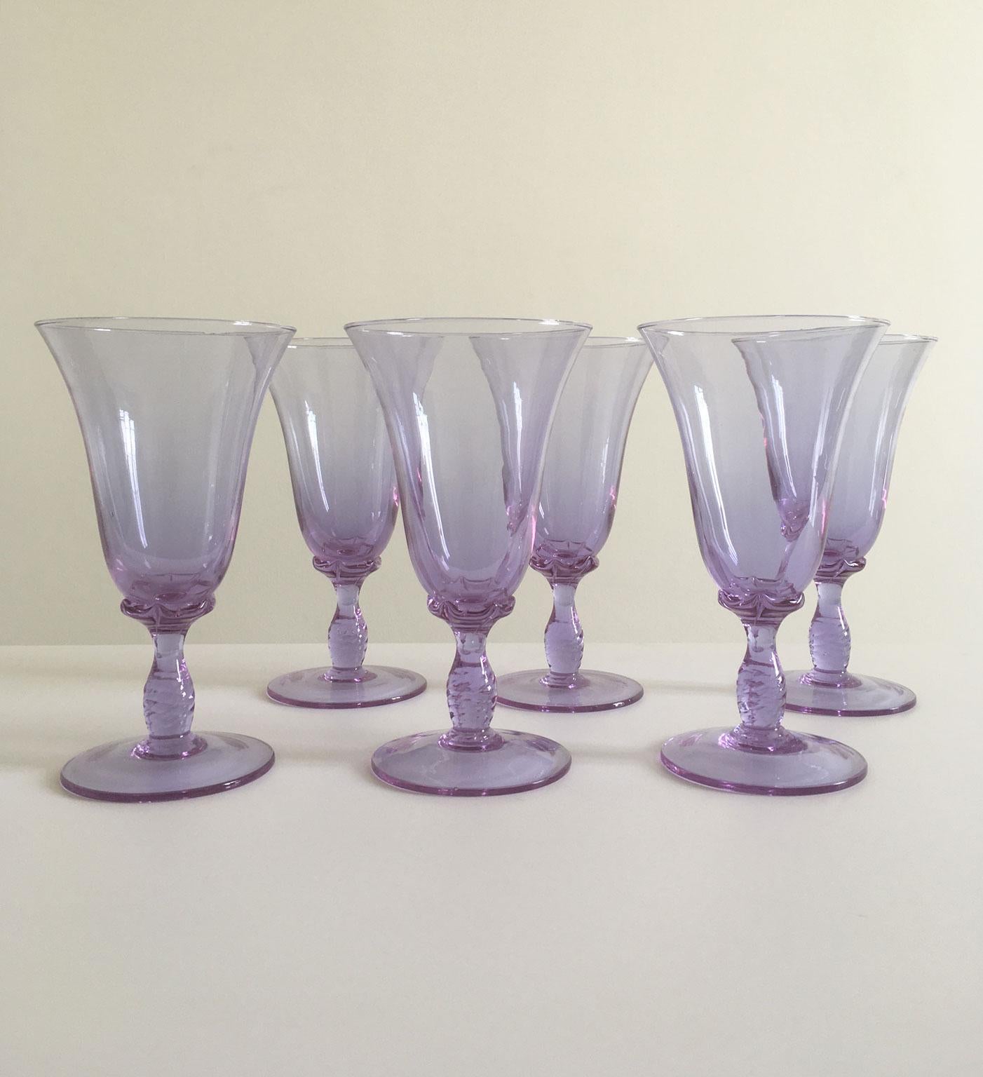 Italia Venezia Mediados de Siglo Juego de 6 Vasos de Cristal Soplado de Murano Morado en venta 11