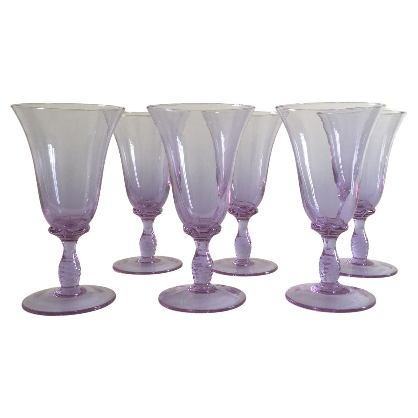 The Moderns 1960 Venice Italy Set 6 Murano Purple Glasses Blown Glass en vente