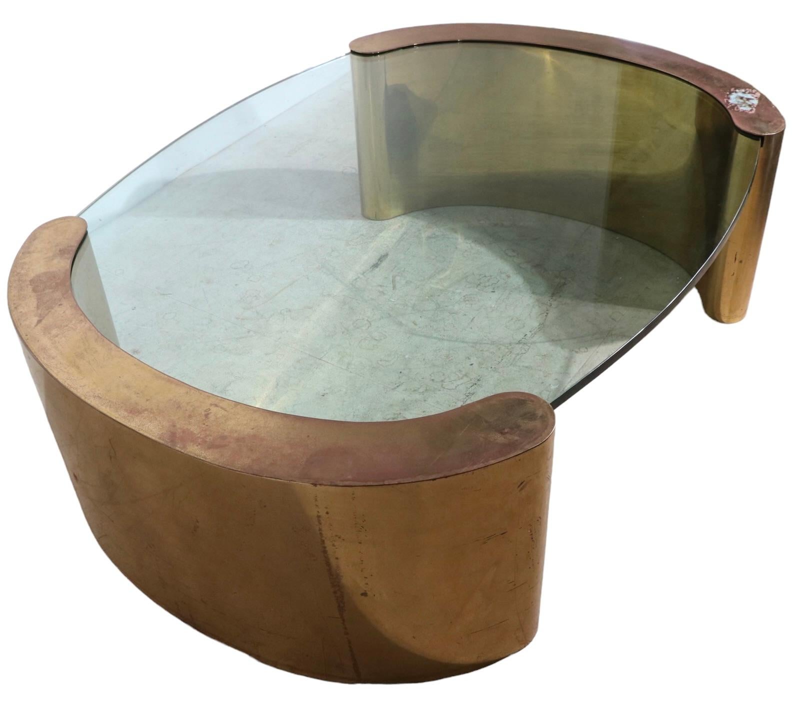 Post Modern 1970's Glass and Brass Coffee Table in the Style of Springer For Sale 1
