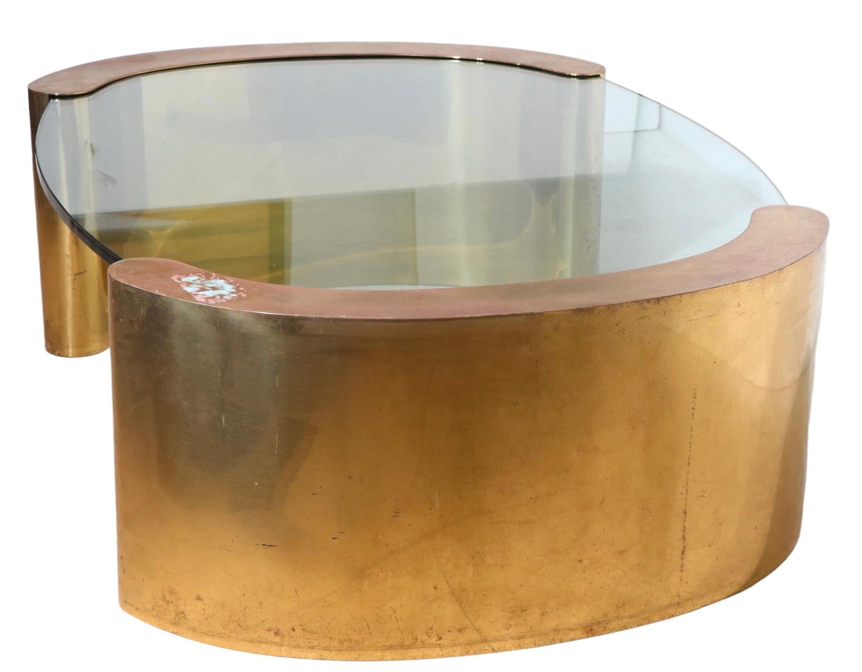 American Post Modern 1970's Glass and Brass Coffee Table in the Style of Springer For Sale