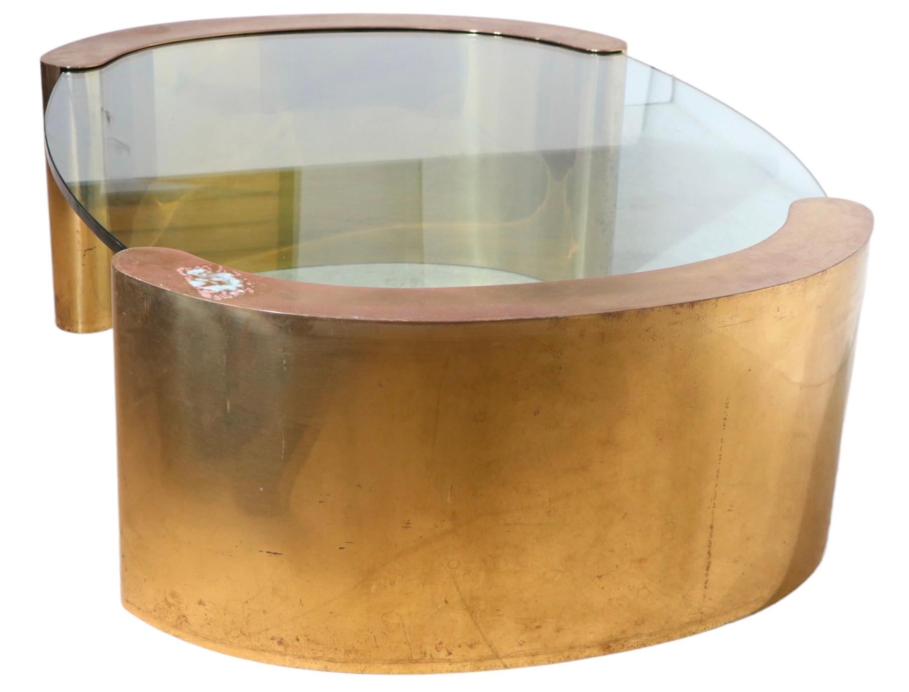Post Modern 1970's Glass and Brass Coffee Table in the Style of Springer In Good Condition For Sale In New York, NY