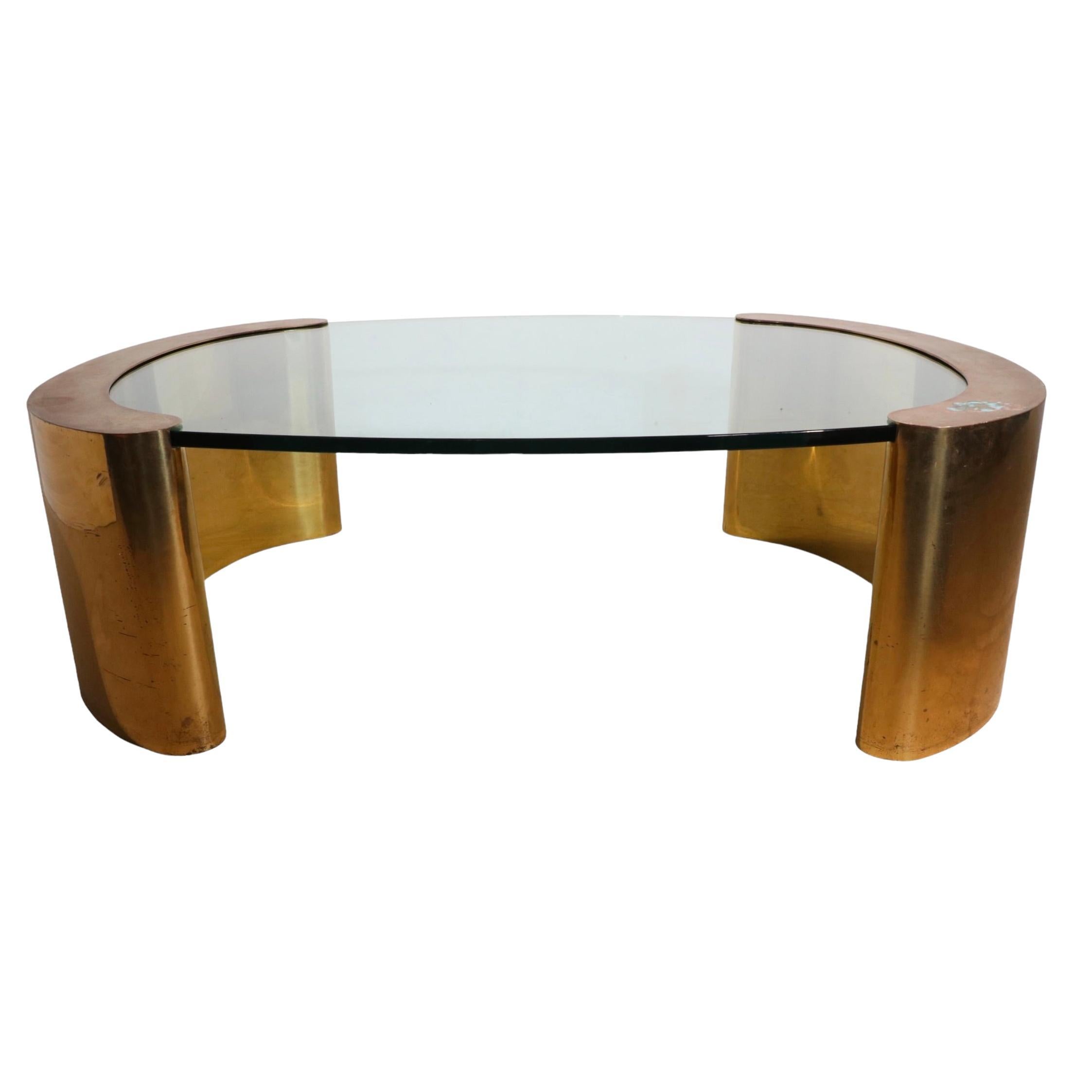 Post Modern 1970's Glass and Brass Coffee Table in the Style of Springer
