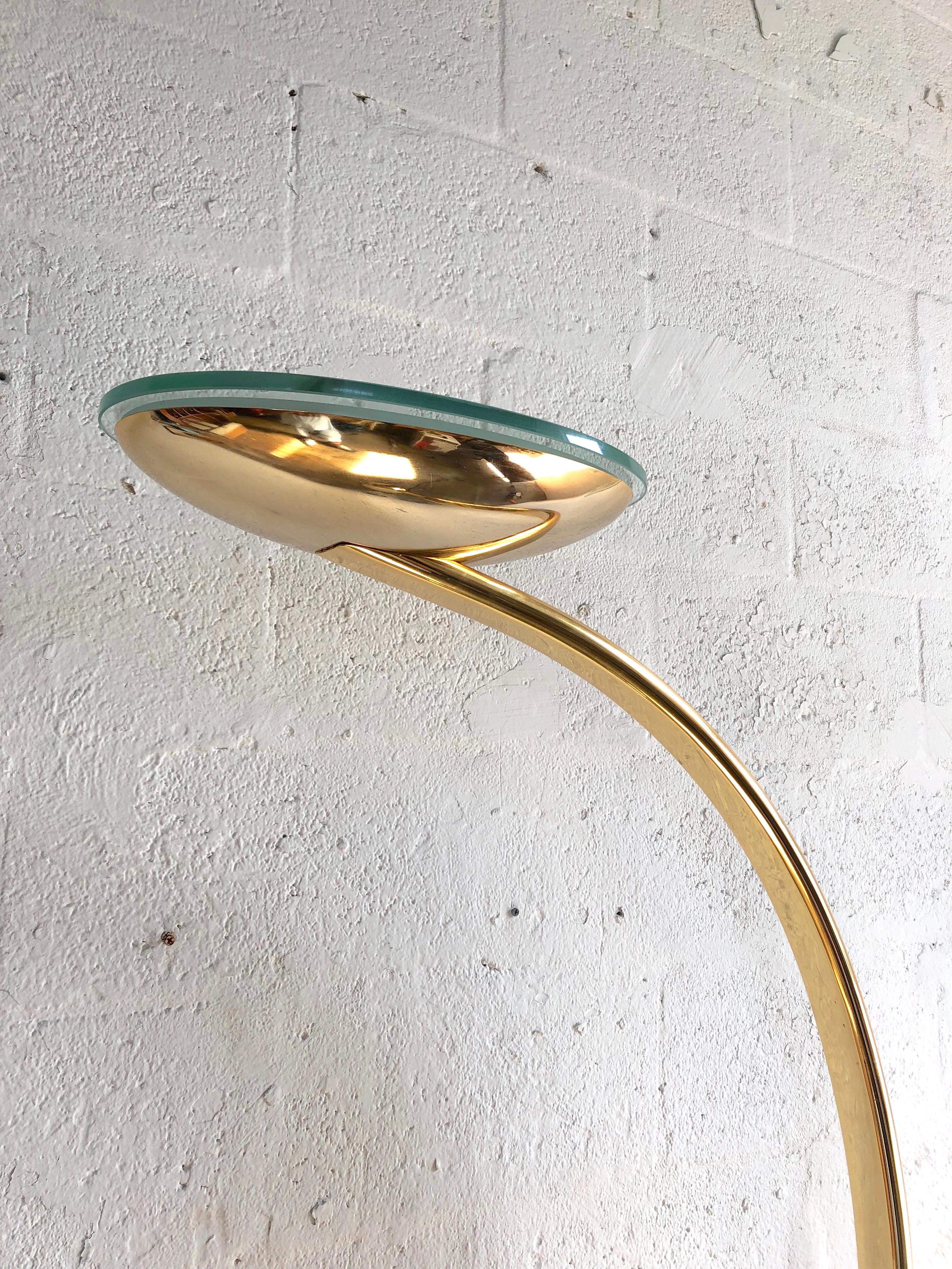 Post-Modern Post Modern 1980s Art Deco Revival Halogen Brass Floor Lamp For Sale