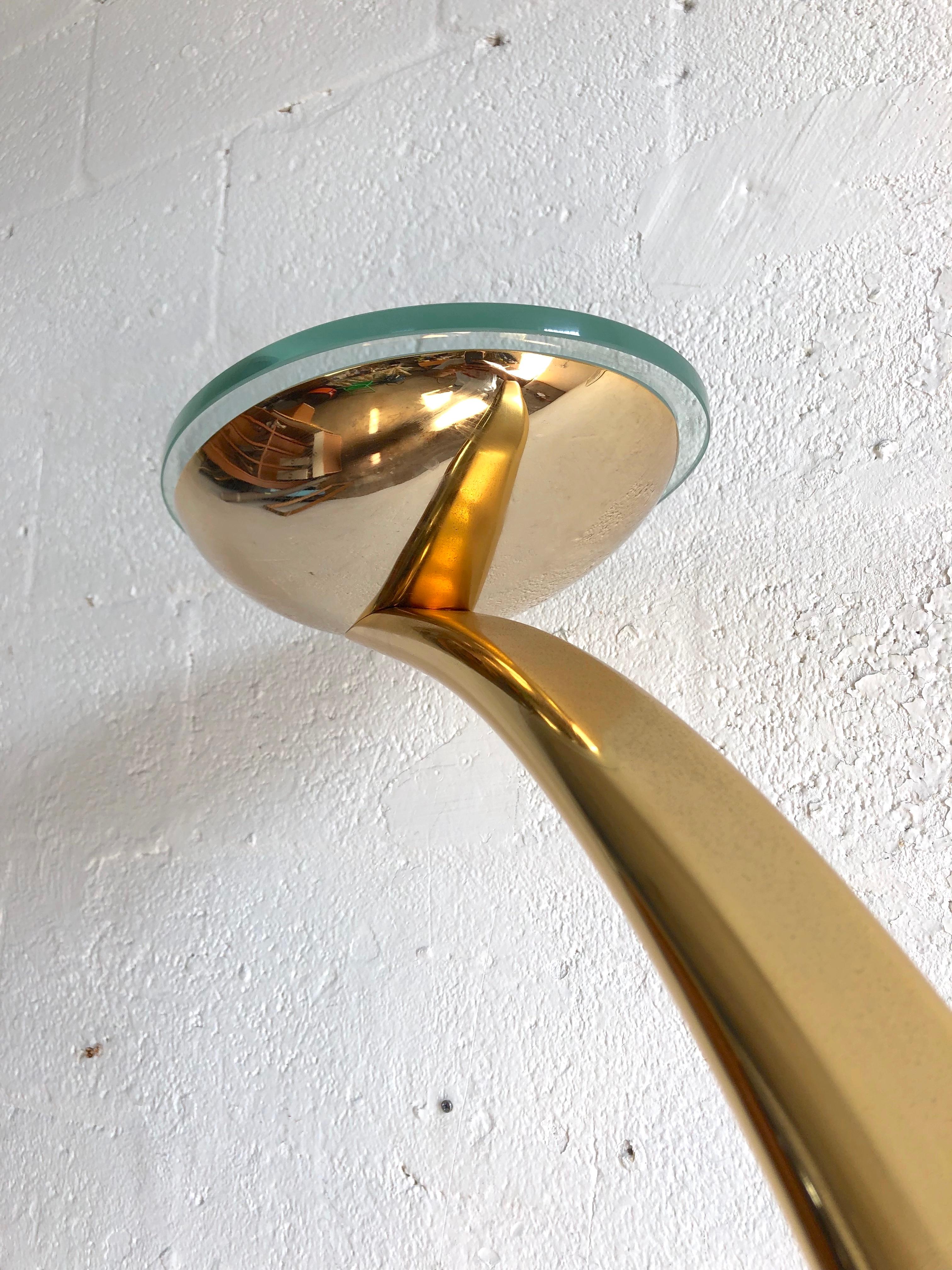 Late 20th Century Post Modern 1980s Art Deco Revival Halogen Brass Floor Lamp For Sale