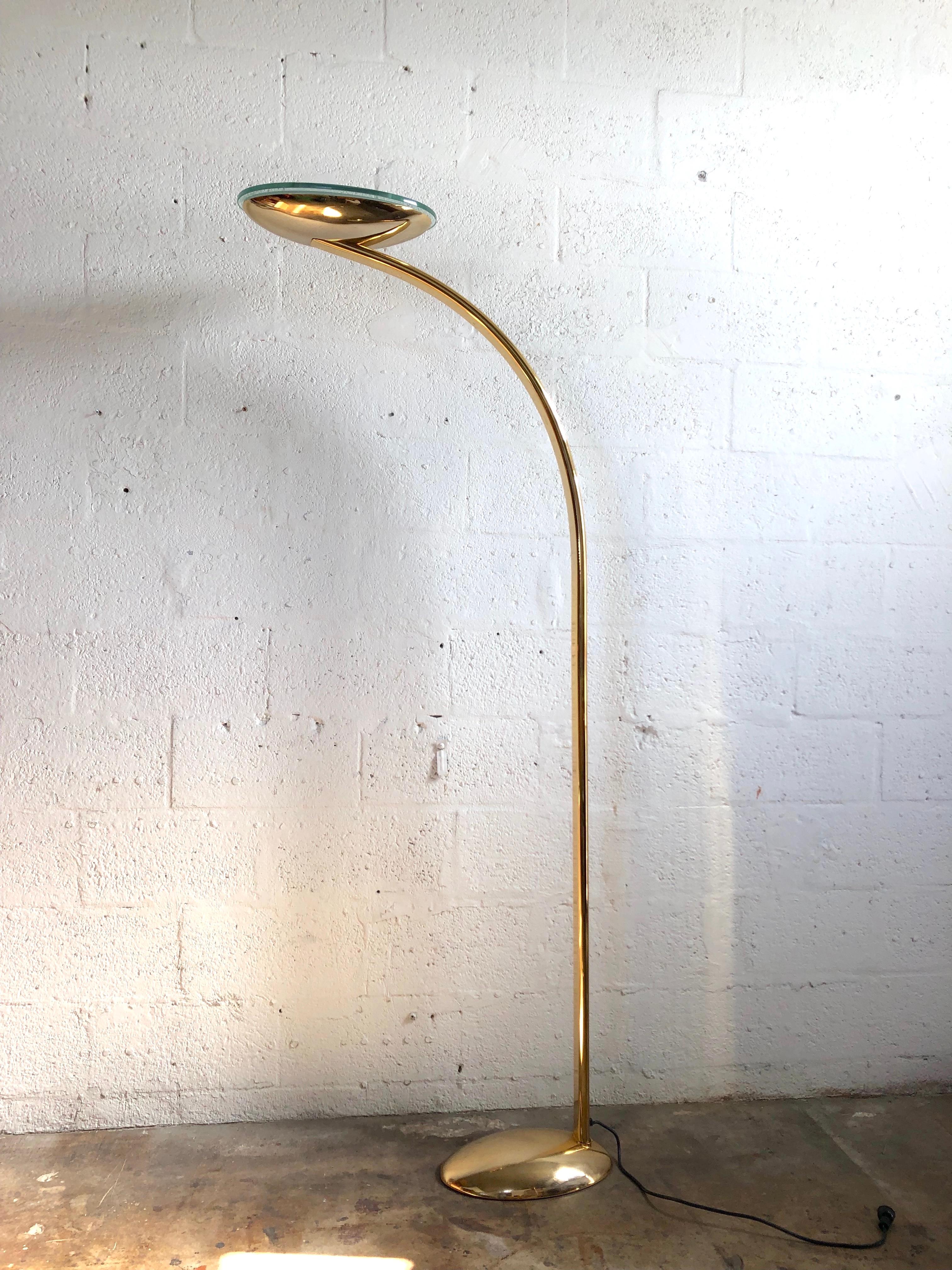 Post Modern 1980s Art Deco Revival Halogen Brass Floor Lamp For Sale 3