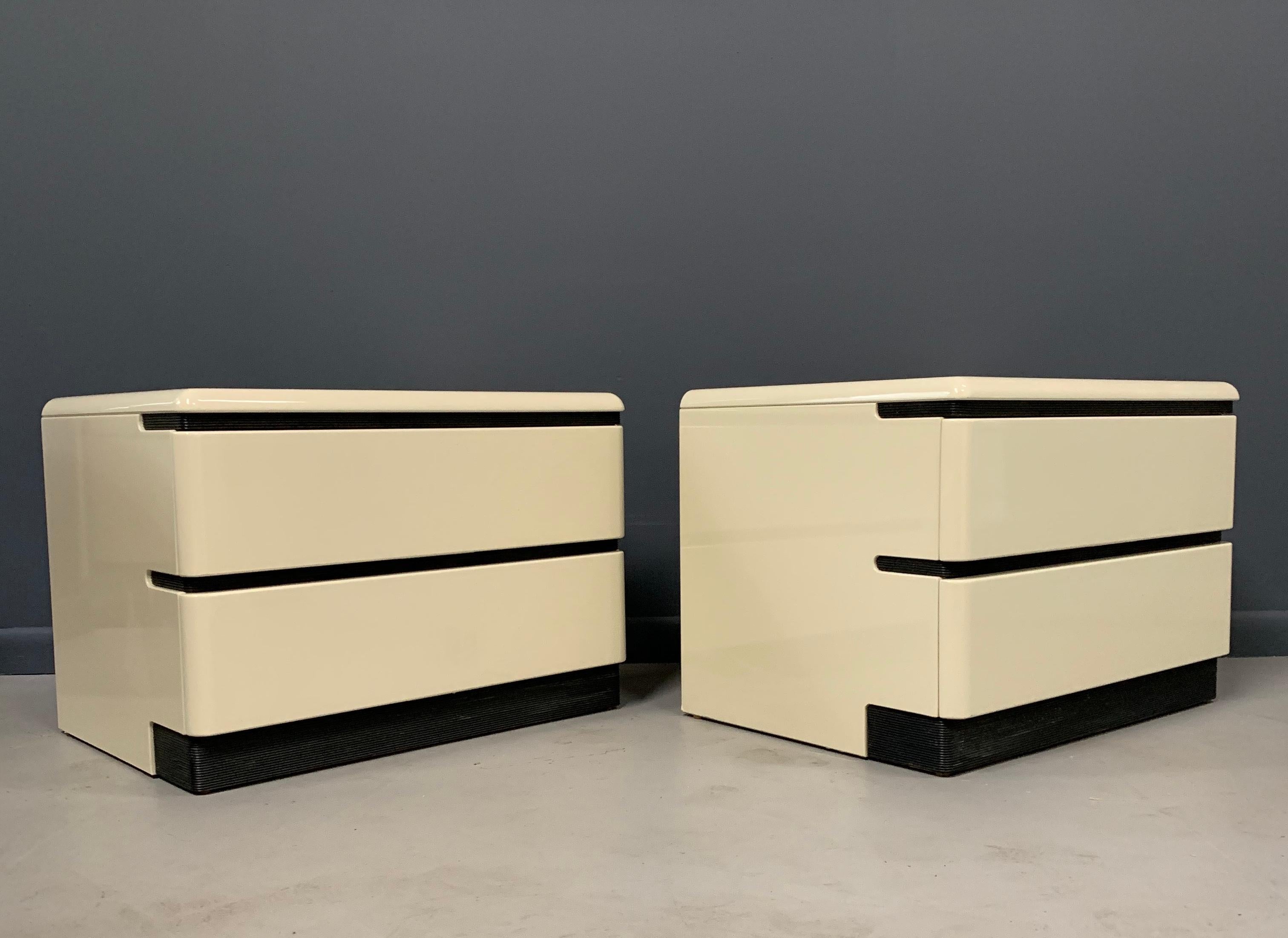 North American Postmodern 1980s Lacquered Nightstands by Roger Rougier