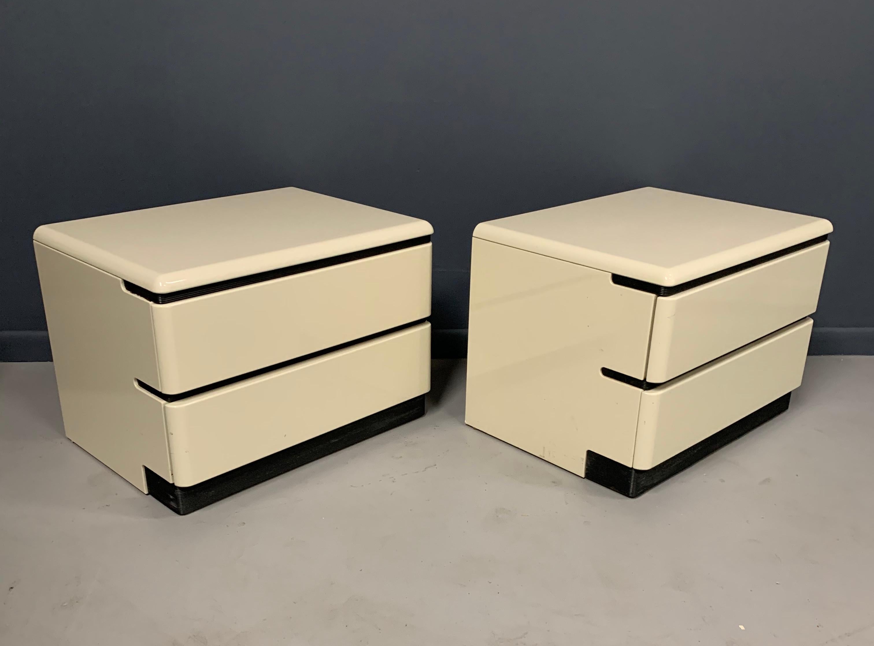 Postmodern 1980s Lacquered Nightstands by Roger Rougier 1