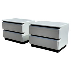 Post-Modern 1980s Lacquered White Nightstands by Roger Rougier