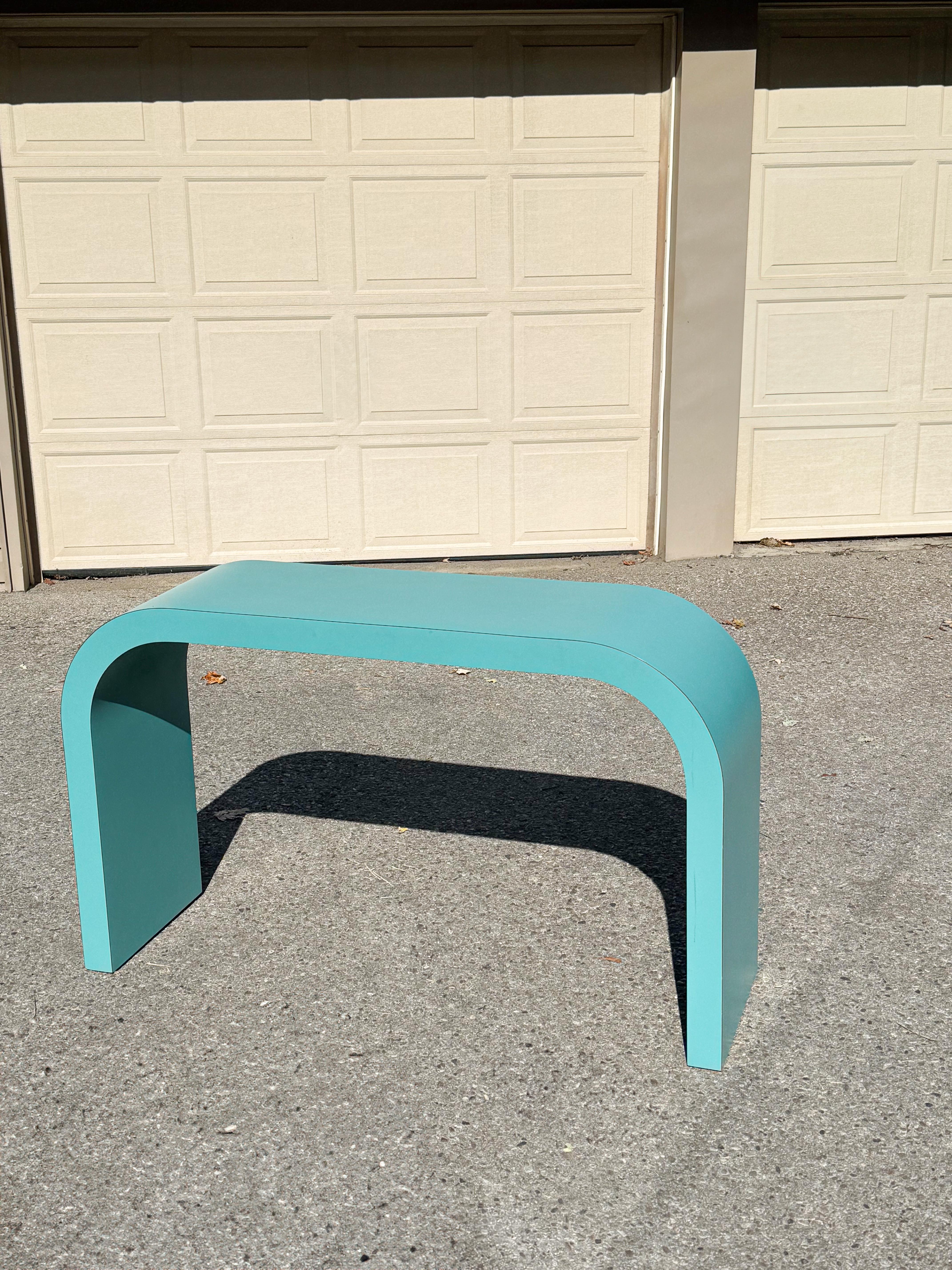 Post-Modern Post Modern 1980's Laminated Turquoise Waterfall Console Table by Jeffrey Craig For Sale