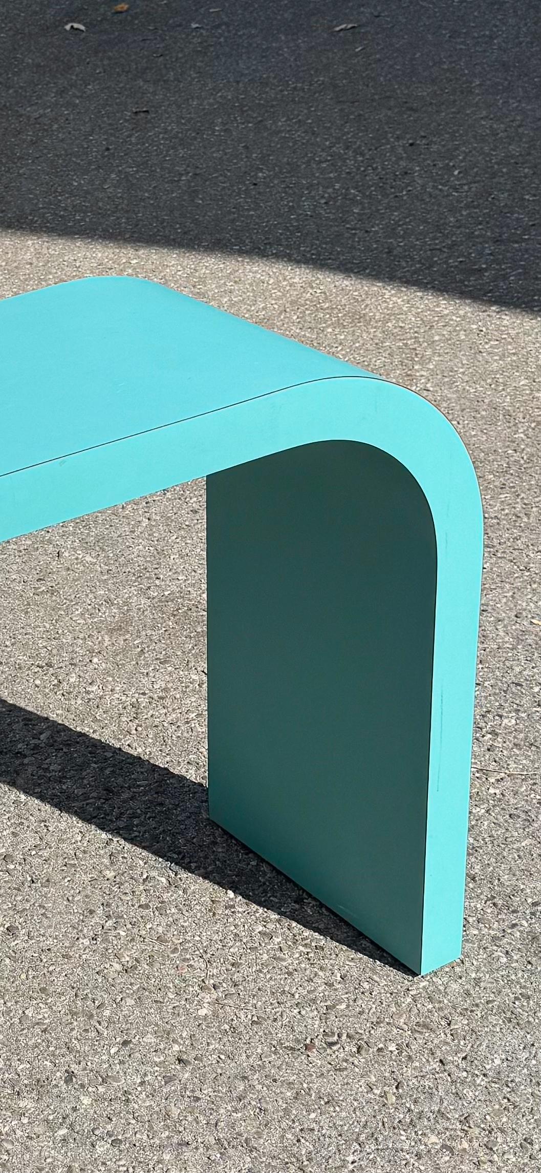 Canadian Post Modern 1980's Laminated Turquoise Waterfall Console Table by Jeffrey Craig For Sale