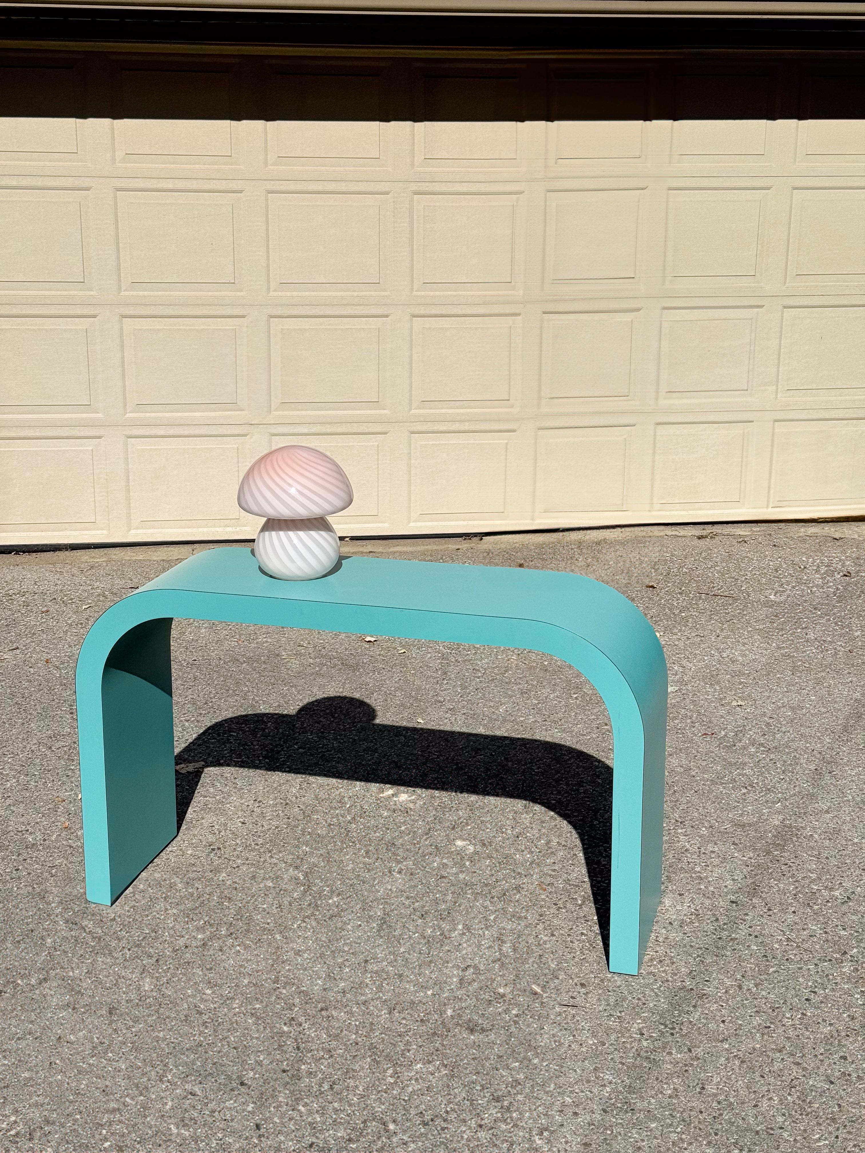 Hand-Crafted Post Modern 1980's Laminated Turquoise Waterfall Console Table by Jeffrey Craig For Sale