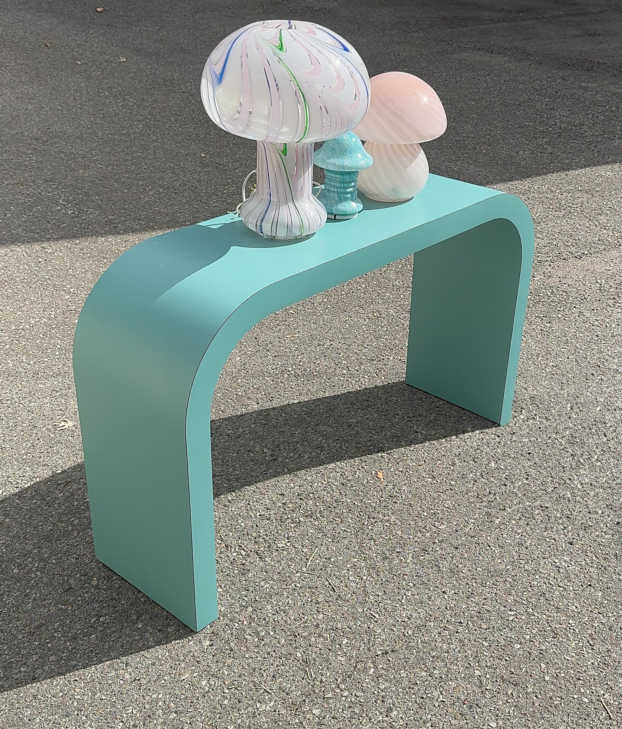 Post Modern 1980's Laminated Turquoise Waterfall Console Table by Jeffrey Craig In Good Condition For Sale In Toronto, CA