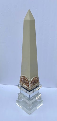 Post Modern 1980s Lucite Shell Seashell Mirror Lacquer Obelisk Table Sculpture