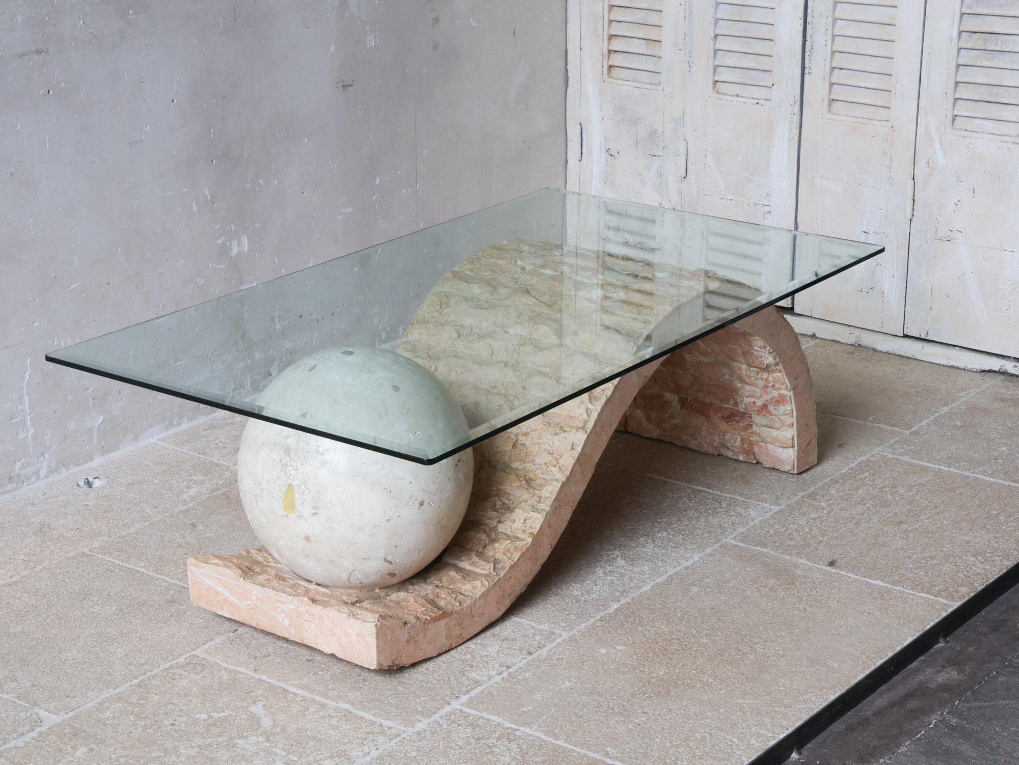 European Post-Modern 1980s Magnusen Ponte Mactan Stone Geometric Coffee Table For Sale