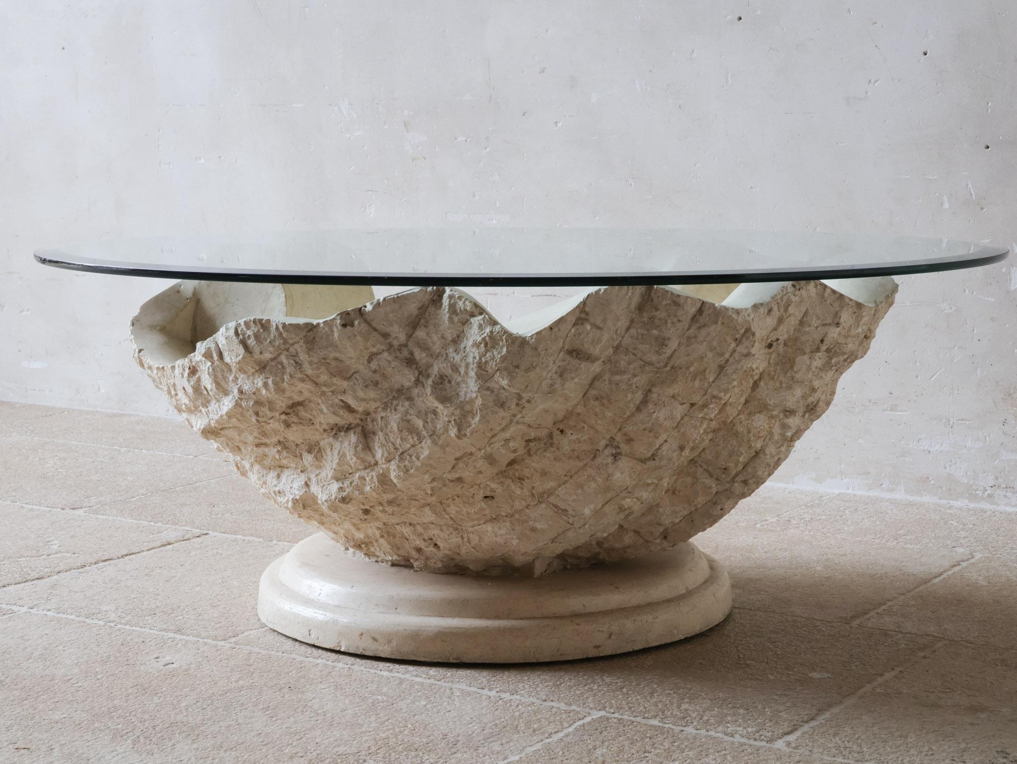 Veneer Post-Modern 1980s Magnusen Ponte Mactan Stone Shell Coffee Table For Sale