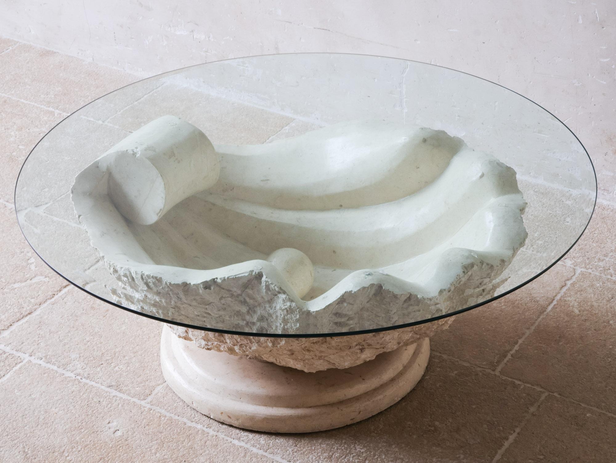 Late 20th Century Post-Modern 1980s Magnusen Ponte Mactan Stone Shell Coffee Table For Sale