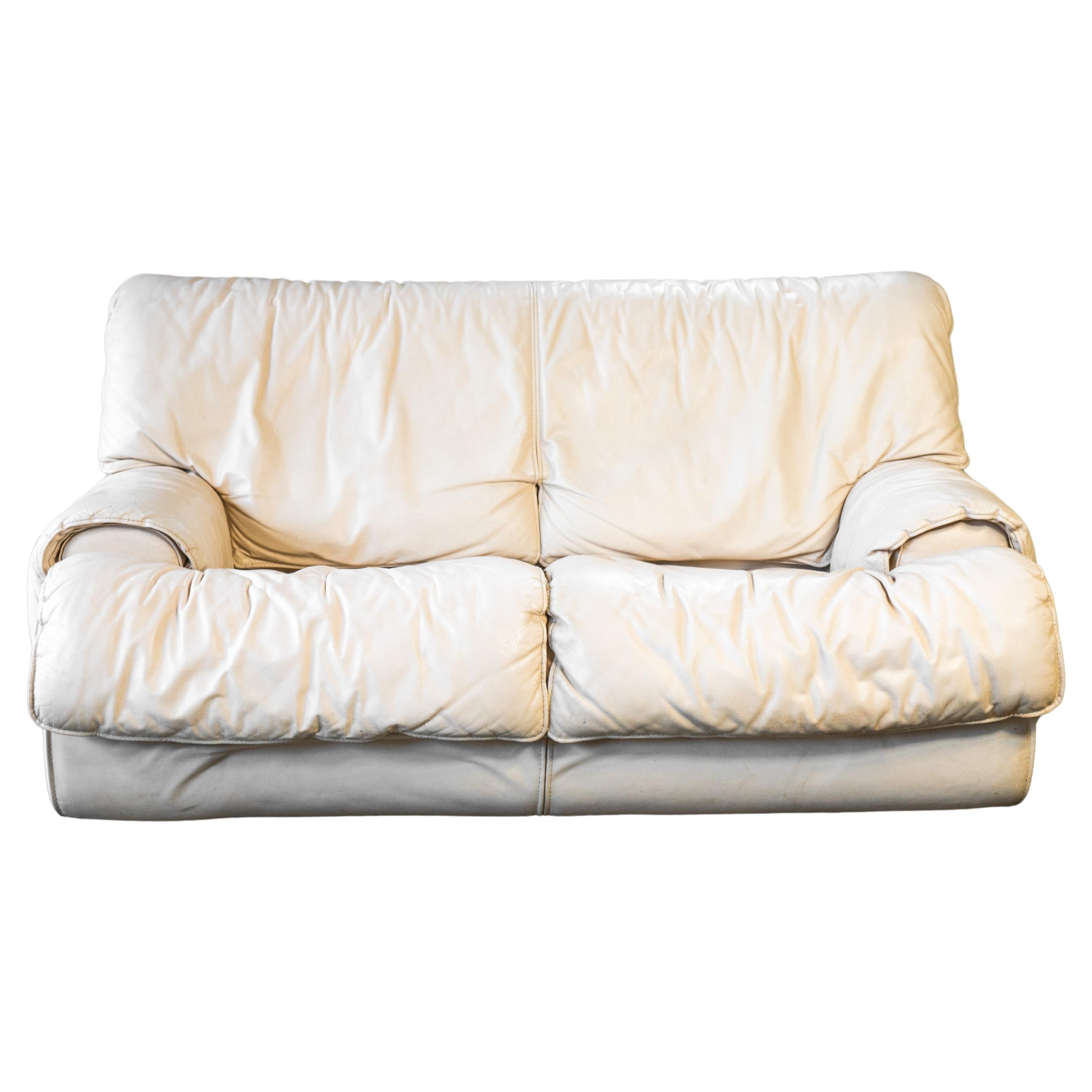 Post-Modern 1980s Roche Bobois Cream Leather Loveseat