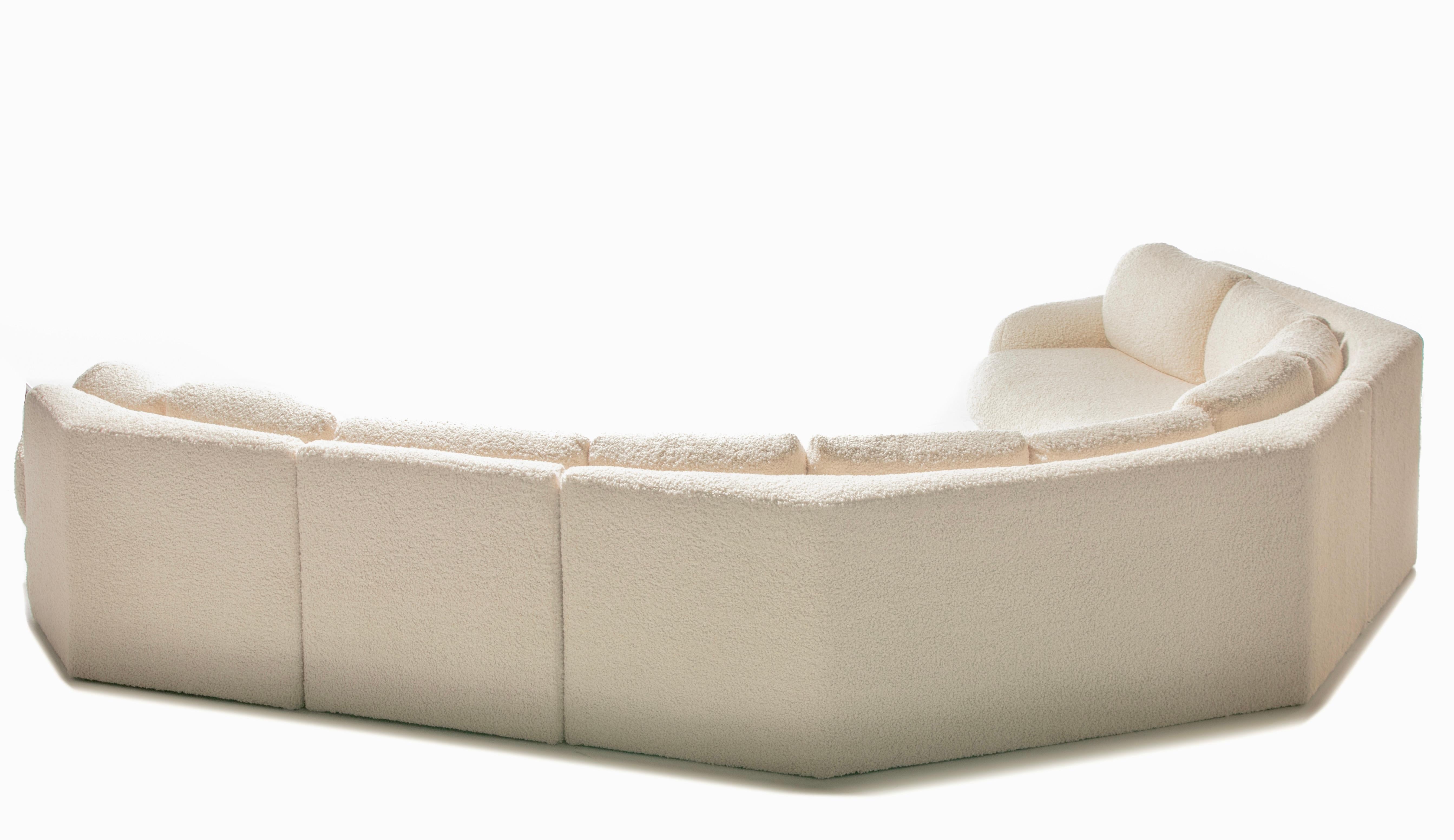 Late 20th Century Post Modern 1990s Preview Sectional Sofa in Plush Ivory White Bouclé For Sale