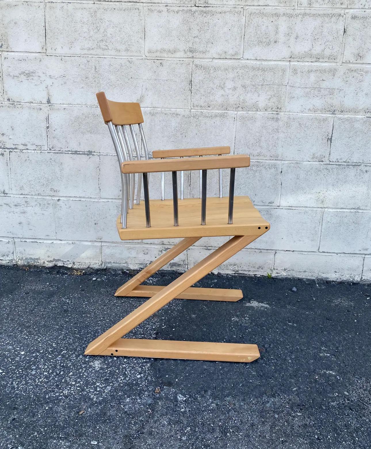 American Post-Modern 1990s Wood & Aluminum Modern Cantilever Z-Frame Chair For Sale