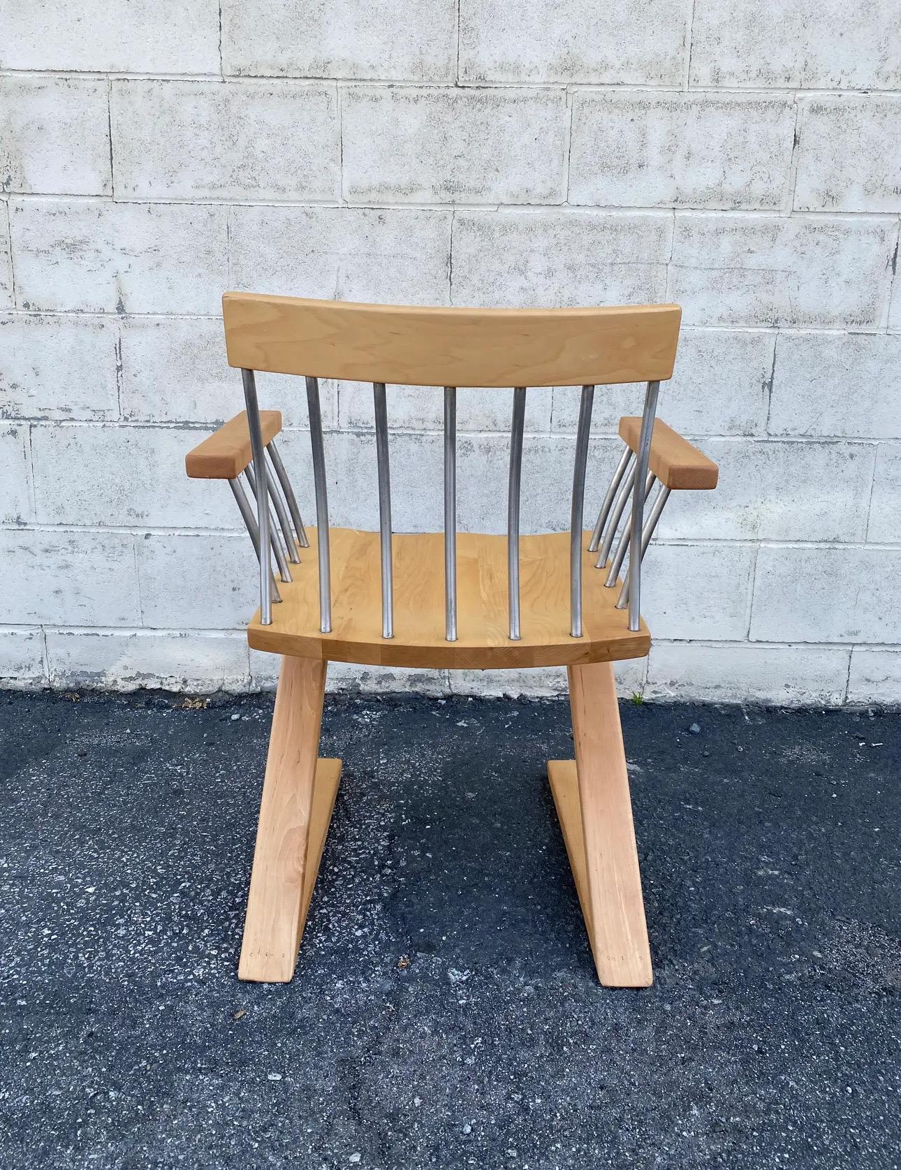 Post-Modern 1990s Wood & Aluminum Modern Cantilever Z-Frame Chair In Good Condition For Sale In San Carlos, CA