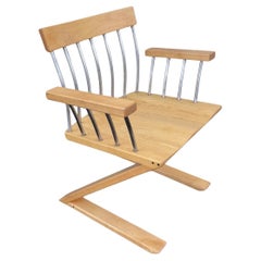Post-Modern 1990s Wood & Aluminum Modern Cantilever Z-Frame Chair