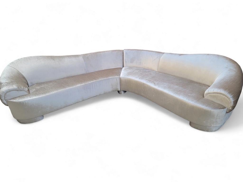 Post-Modern 2pc Sectional Sofa Carson’s Styled Newly Upholstered in Velvet For Sale 1