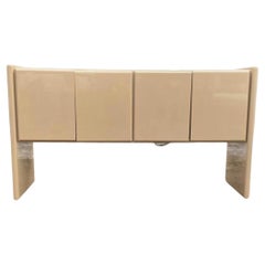Vintage Post modern 4 door credenza taupe Lacquer Gloss finish by Milo Baughman 