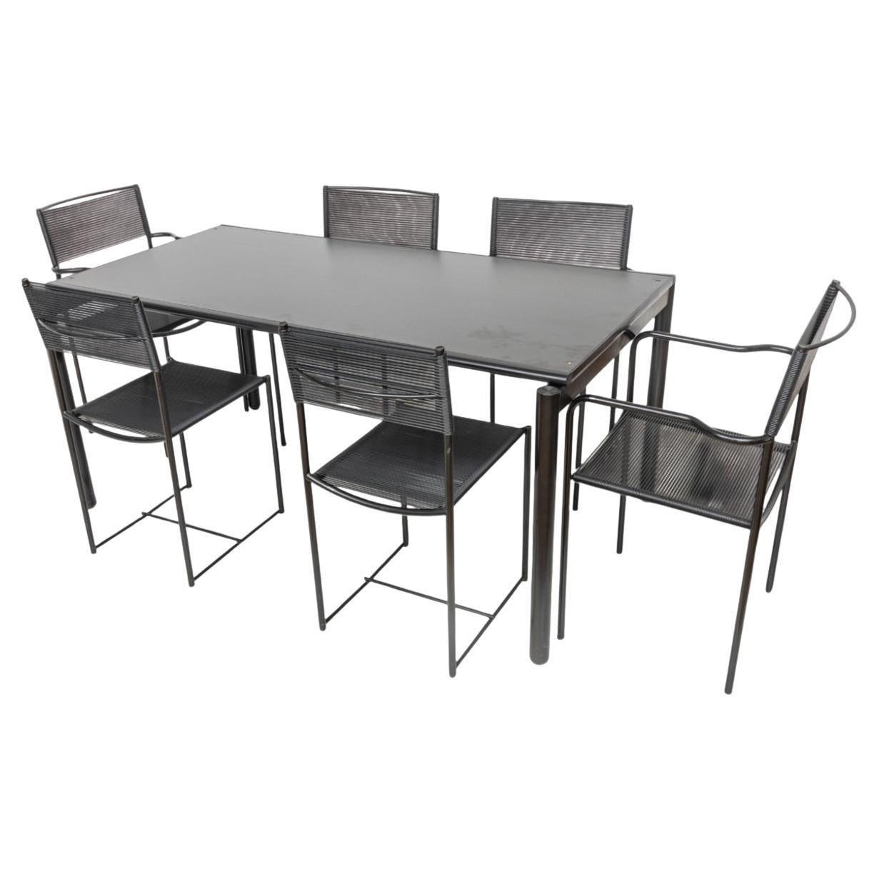 Post-Modern Post modern 6 Black Spaghetti Patio chairs & table set by Giandomenico Belotti For Sale