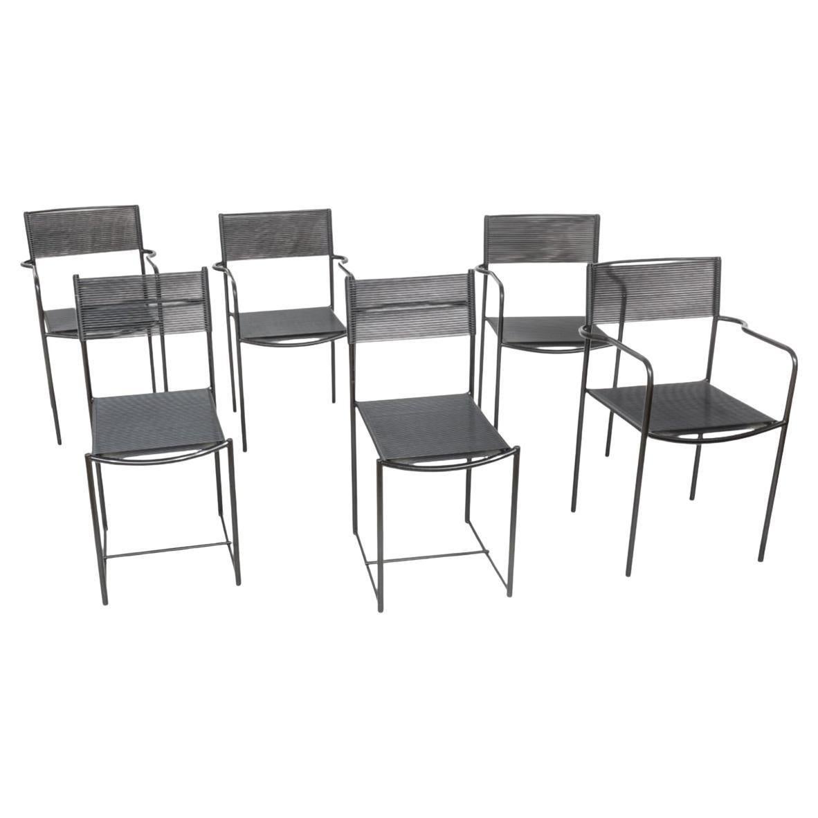 Post modern 6 Black Spaghetti Patio chairs & table set by Giandomenico Belotti In Good Condition For Sale In Brooklyn, NY